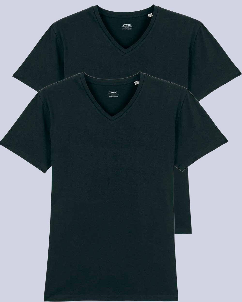 YTWOO T-Shirt 2er Pack V T-Shirt für Männer, Fair & Nachhaltig (Spar-Set, 2er Set) Schwarz