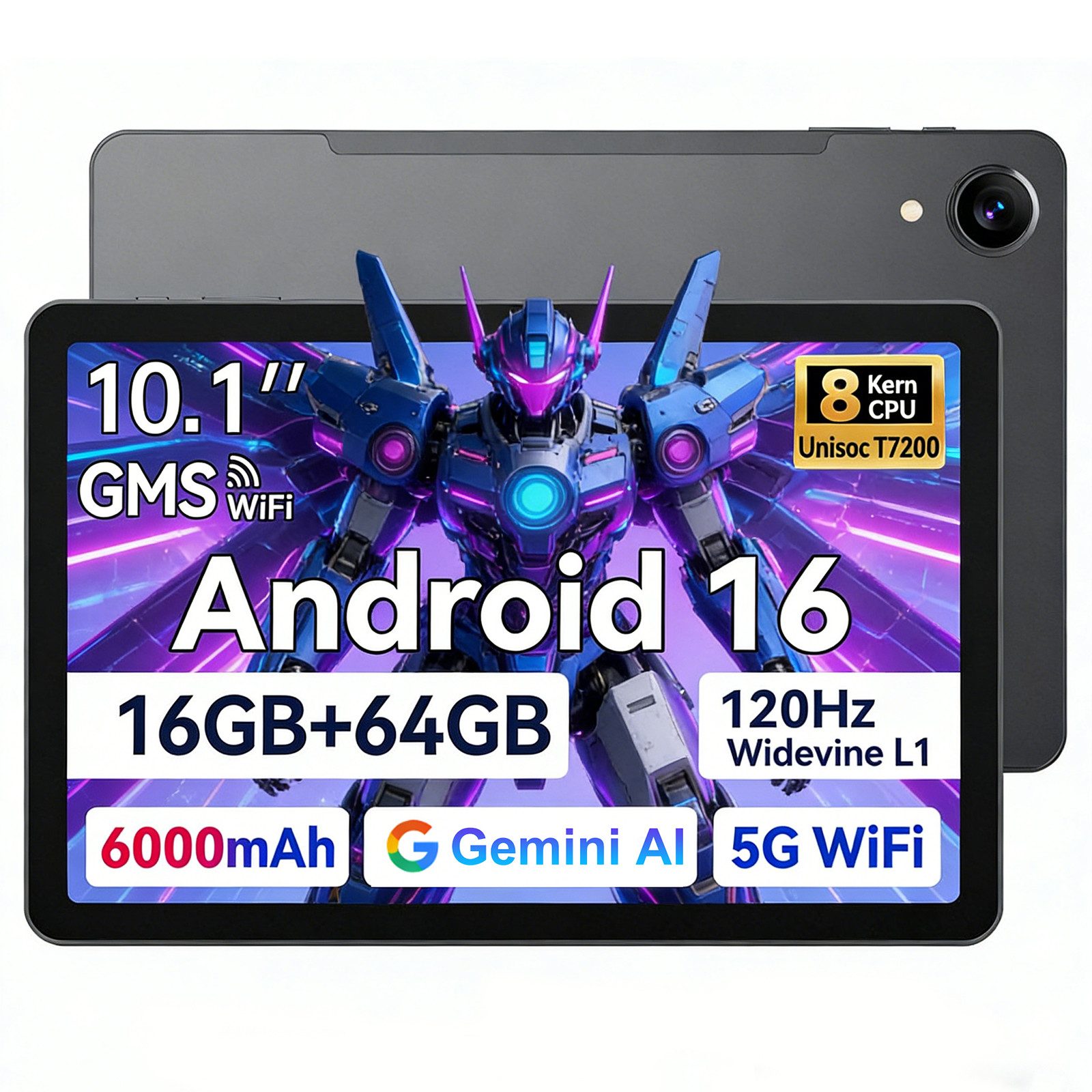 BNCF BPad 10 SE, Android16, 16(4+12)GB+64GB/128GB,5G WiFi Tablet (10.1", 64 GB, Android16, wifi, Unisoc T606(T7200), Zwei Stereolautsprecher, Gesichtserkennung)