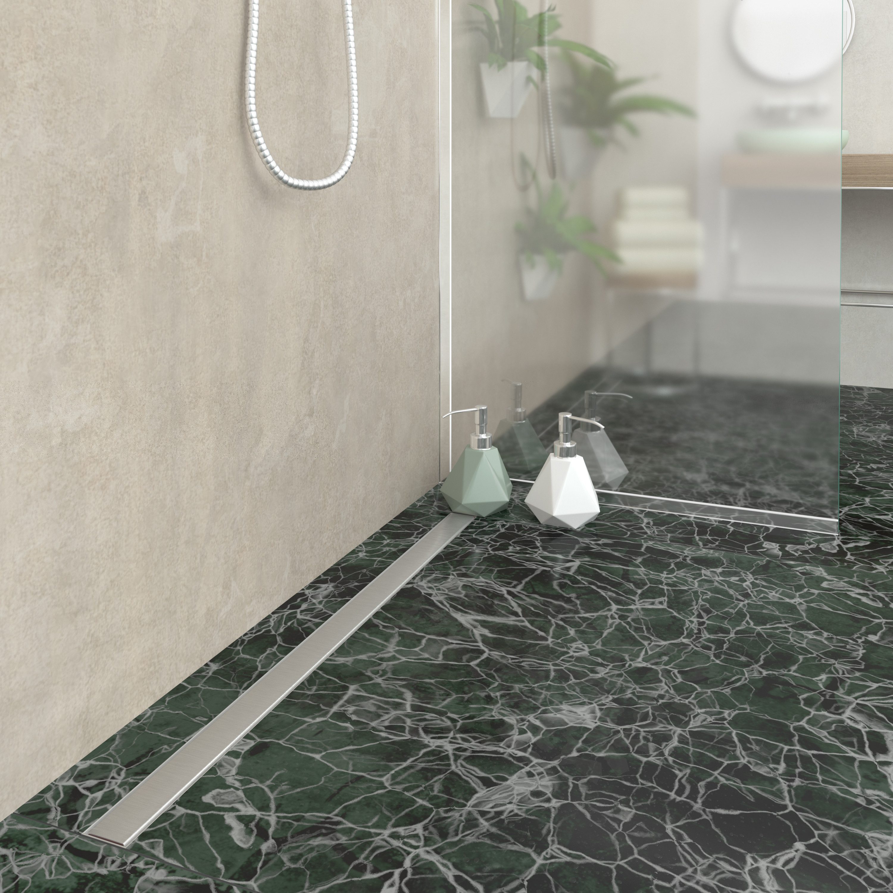 Aquabad® Duschrinne Slim Pro Edelstahl, Haarsieb, Viega-Siphon, Komplett-Set, Design: Gebürsteter Edelstahl