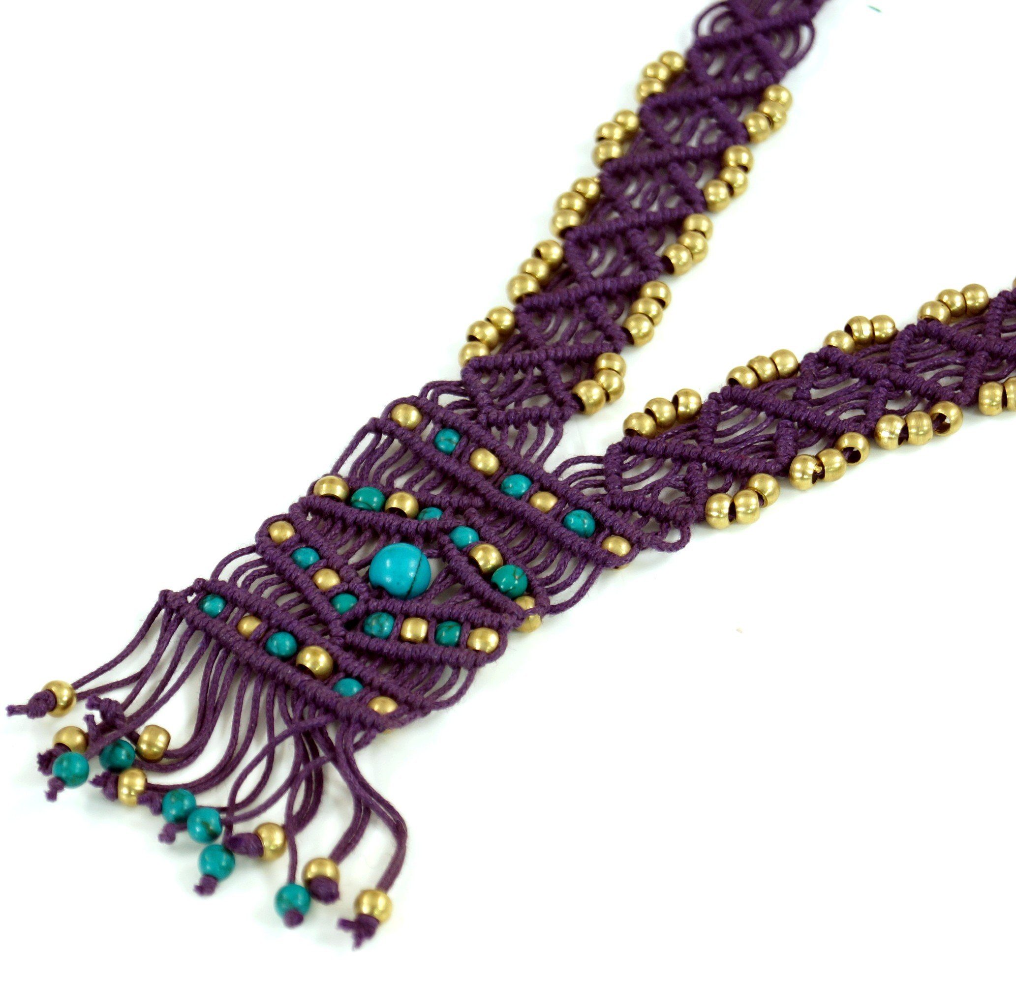 mit Kette,.. Kette Perle, Makramee Boho Guru-Shop Perlenkette Makramee