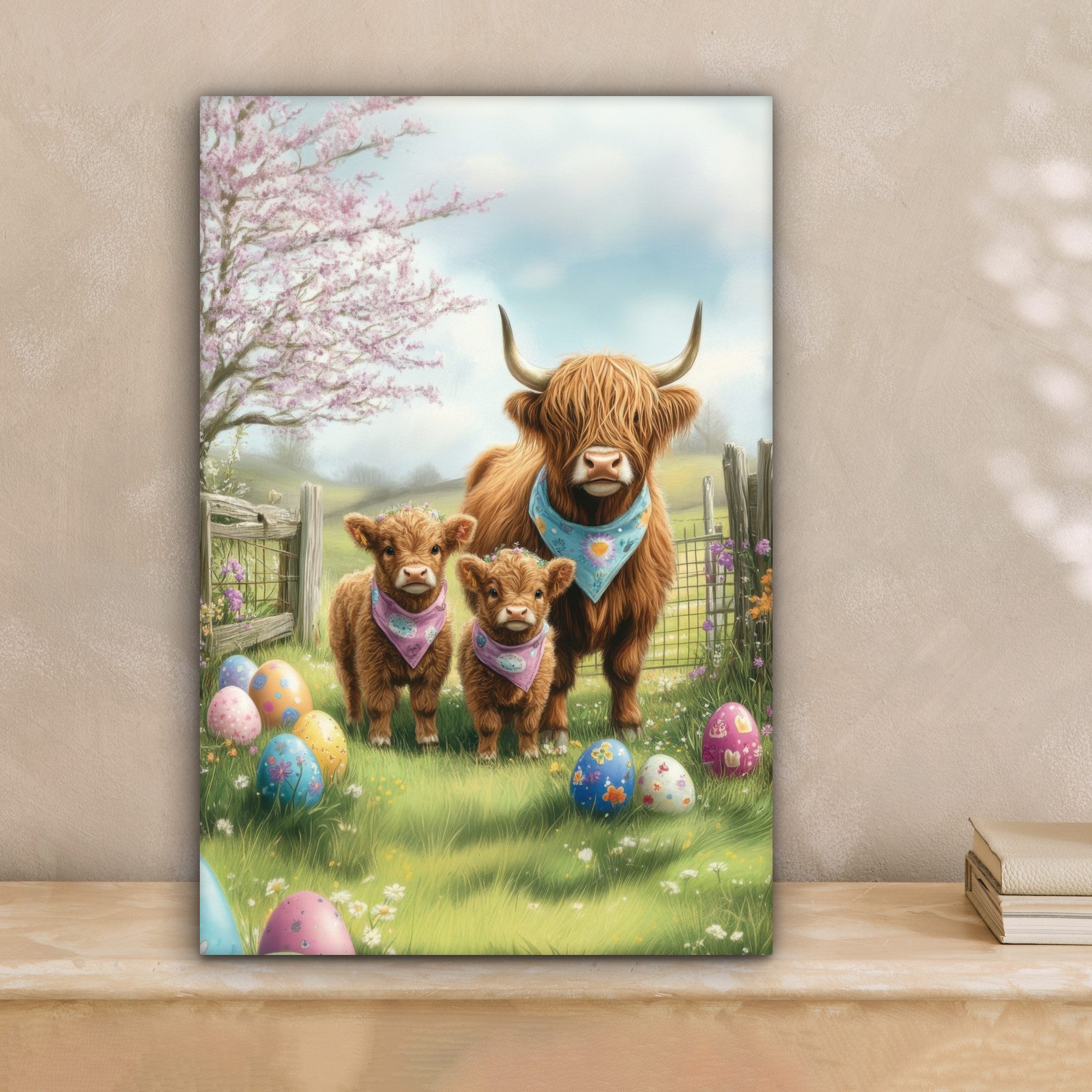 OneMillionCanvasses® Leinwandbild Schottische Highlander - Ostereier - Früh günstig online kaufen