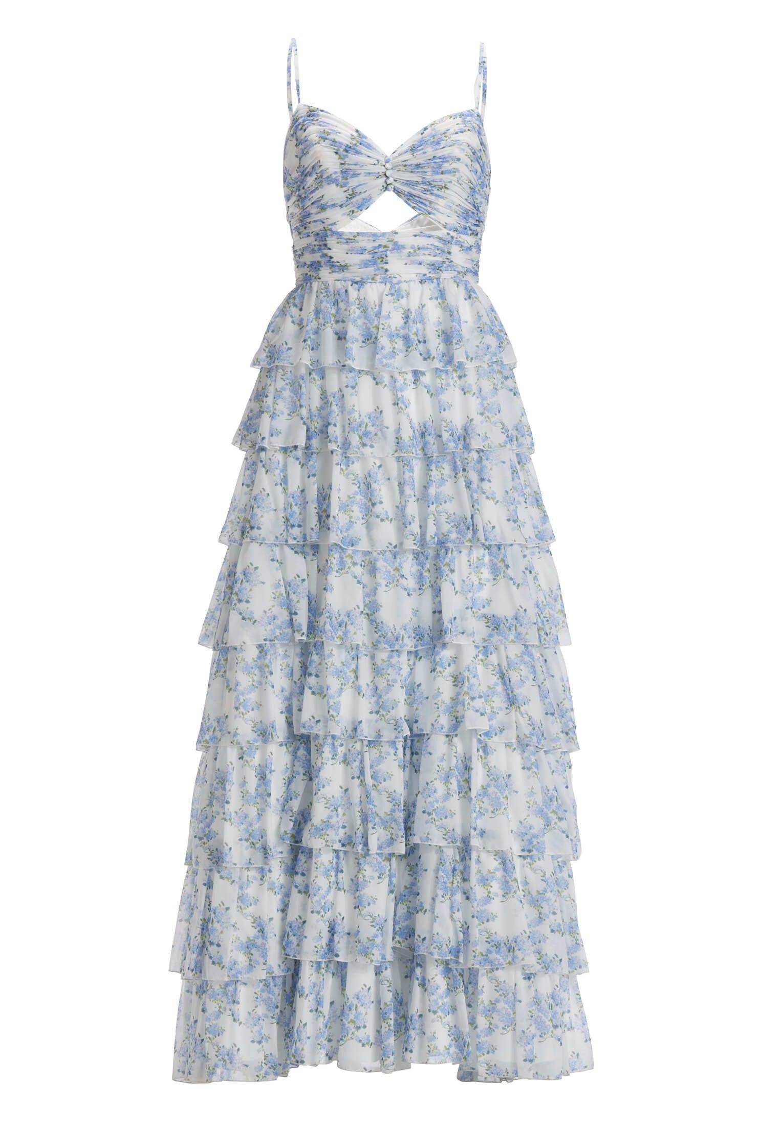 Abendkleid - Printkleid mit Volantrock und Cut-out Detail