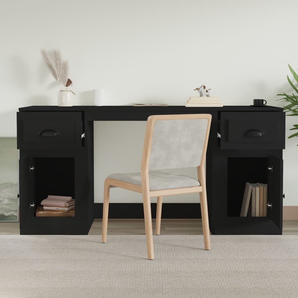 furnicato Schreibtisch mit Stauraum Schwarz Holzwerkstoff | Schreibtische