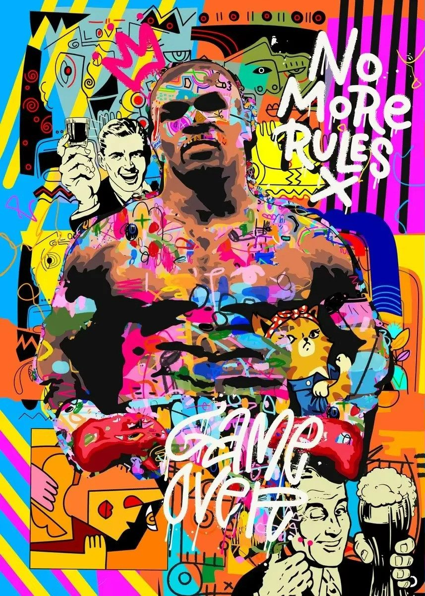 TPFLiving Kunstdruck (OHNE RAHMEN) Poster - Leinwand - Wandbild, Berühmte Boxer, starke Männer, Street-Graffiti-Kunst auf Leinwand (Leinwandbild XXL), Farben: Gelb, Rot, Schwarz, Weiß, Blau, Grün - Größe: 30x40cm