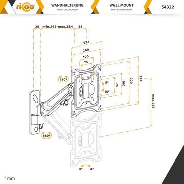 RICOO S4322 TV-Wandhalterung, (bis 43 Zoll, schwenkbar neigbar ausziehbar Fernseher Halter Gasfeder VESA 200x200)