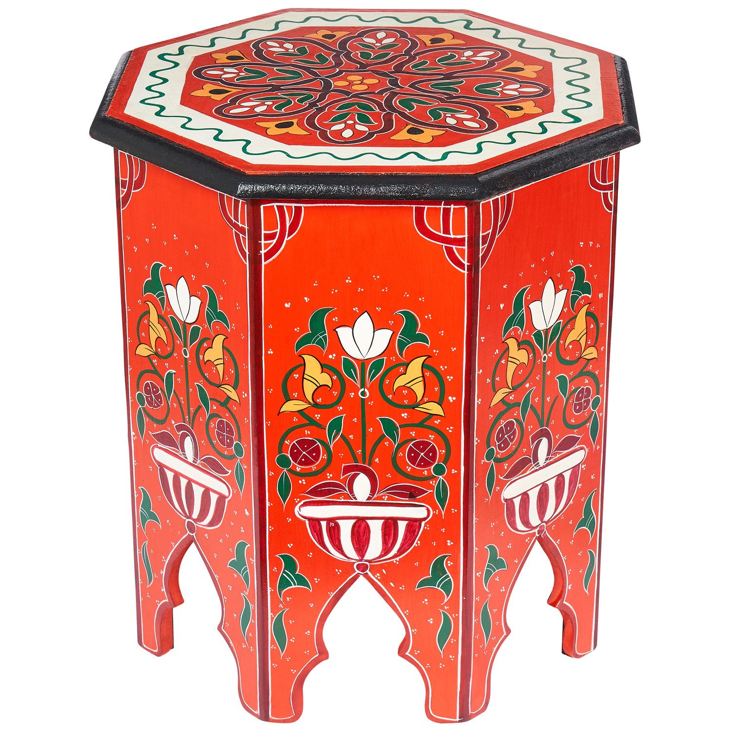 Marrakesch Orient & Mediterran Interior Beistelltisch Orientalischer Blumenhocker Gargar Beistelltisch aus Holz in Rot 40 cm (1-St), Handarbeit