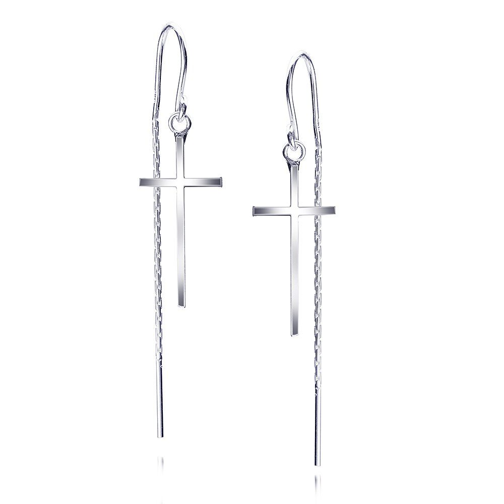 Materia Paar Ohrhänger Damen Kreuz Durchzieher filigran SO-303, 925 Sterling Silber