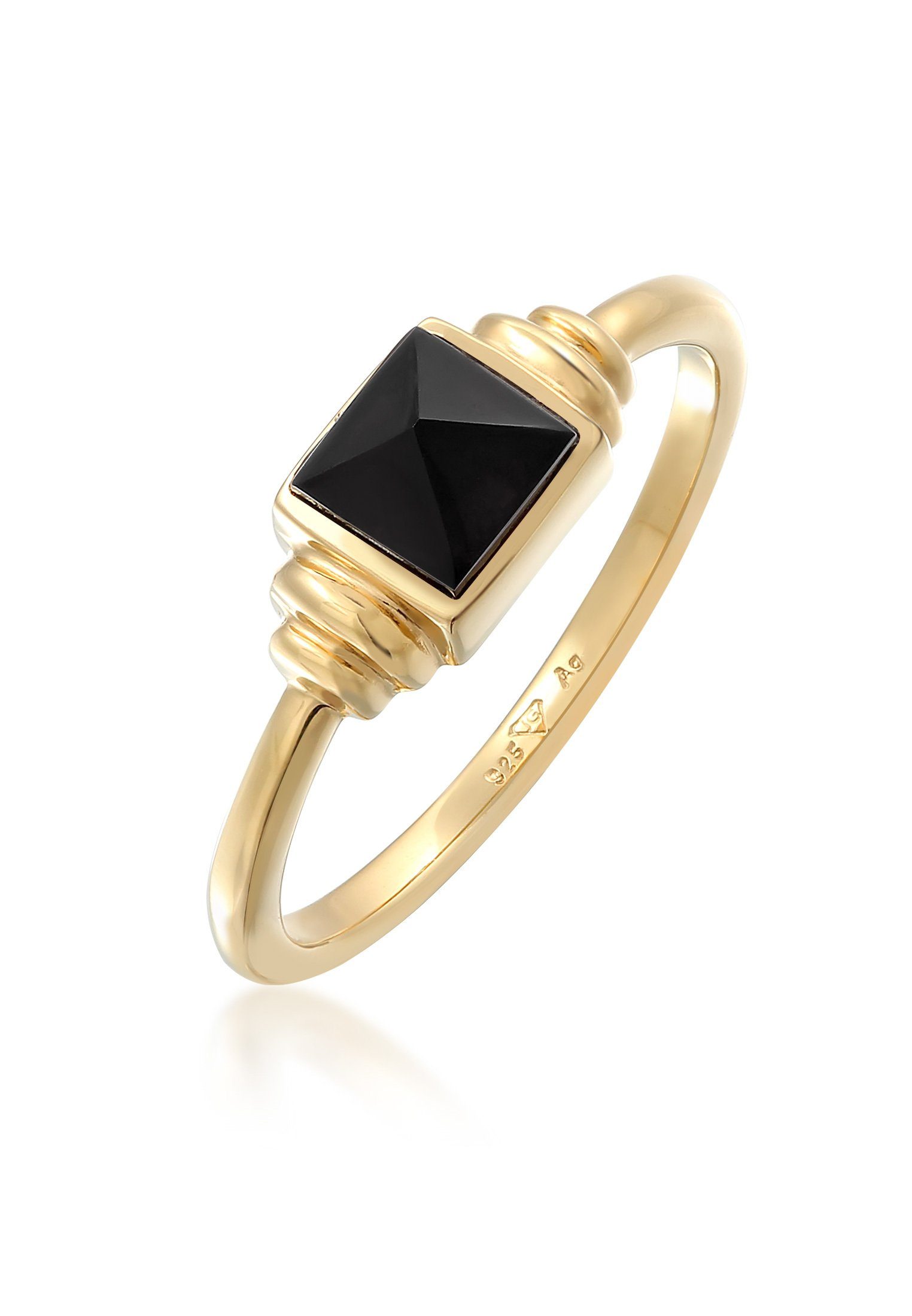 Elli Premium Fingerring Onyx Quadrat Vintage 925 Silber vergoldet, Viereck
