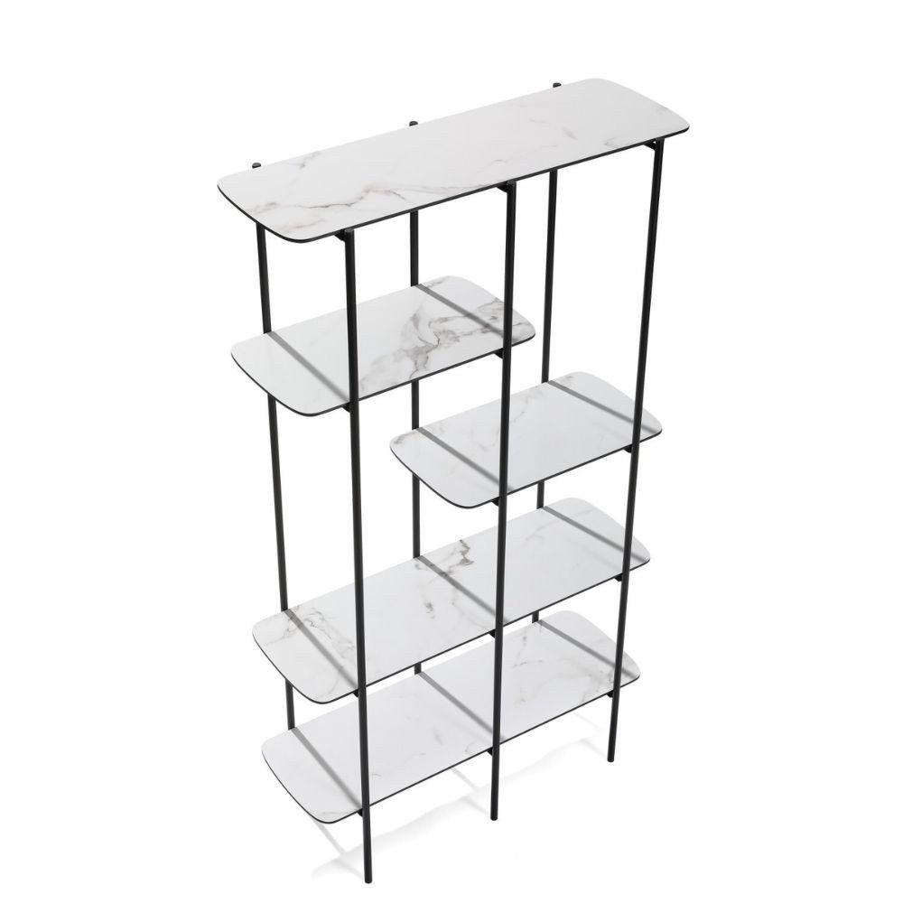 LebensWohnArt Regal Design Regal TURIN 160cm weiss Marmor-Optik Metallgestell