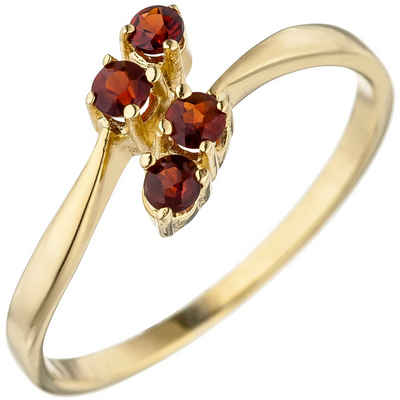 Schmuck Krone Fingerring Damen-Ring mit versetzten Granaten rot 375 Gold Gelbgold Goldring Damen, Gold 375