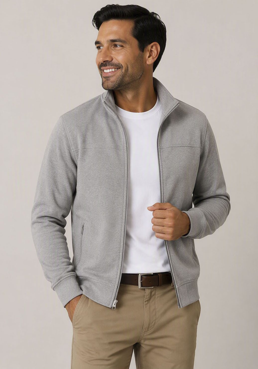 Man's World Sweatjacke mit hochschließendem Kragen, markante Querteilungsnaht – Bild 2 von 5