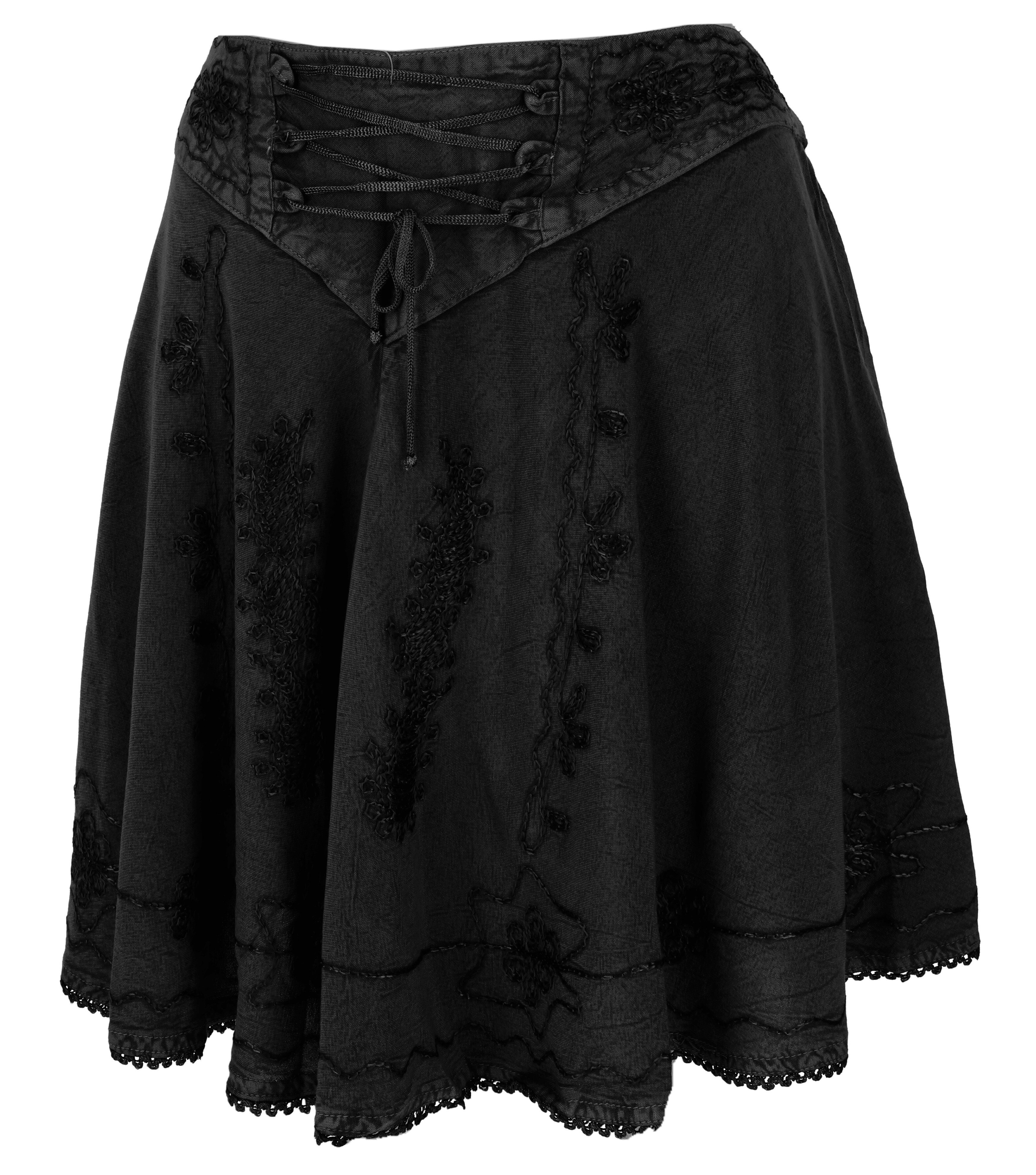 Guru-Shop Minirock Bestickter Boho Minirock - schwarz alternative Bekleidung