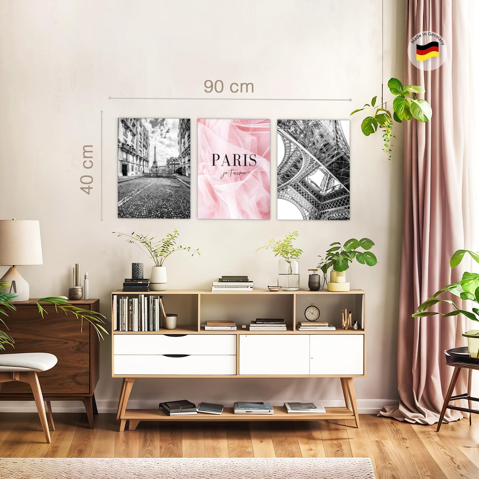 Novart Wandbild Städte Berlin London Paris Schwarz Weiß Bilder Set Deko, Paris (3 St)