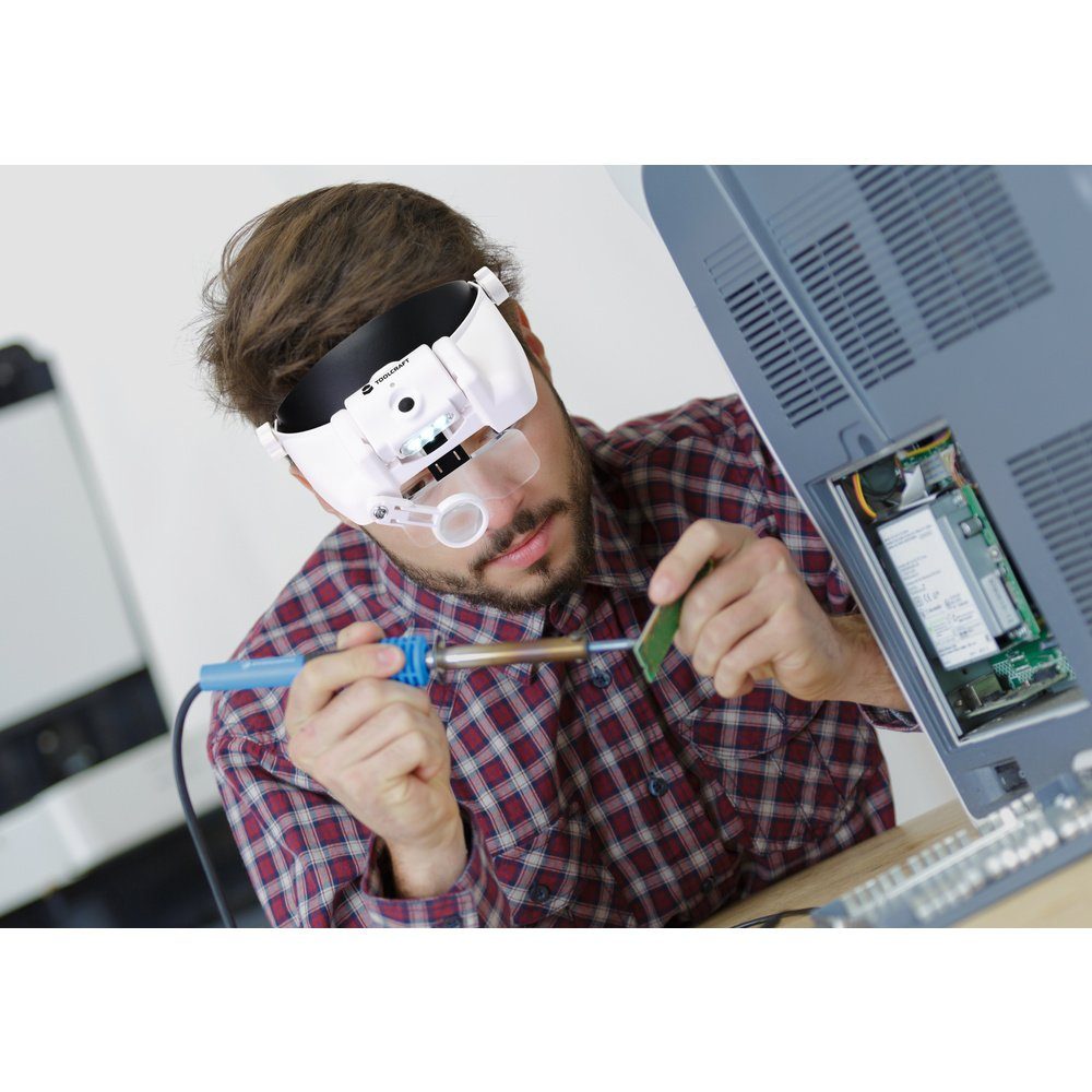TOOLCRAFT Handlupe TOOLCRAFT TO-7440588 LED-Kopflicht mit LED-Beleuchtung Vergrößerungsf