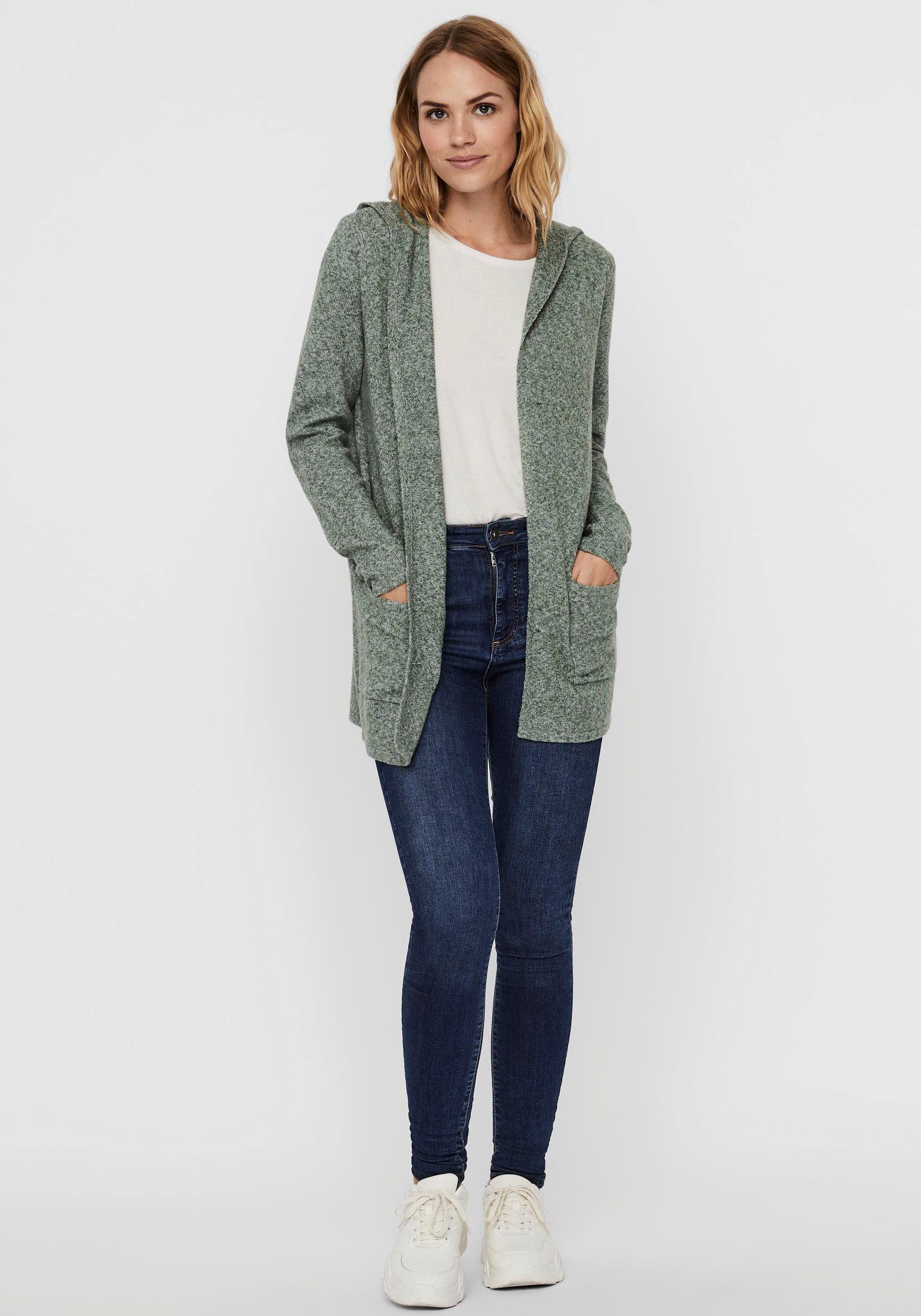 LS wreath GA CARDIGAN Strickjacke Vero Moda laurel melange OPEN VMDOFFY NOOS HOOD