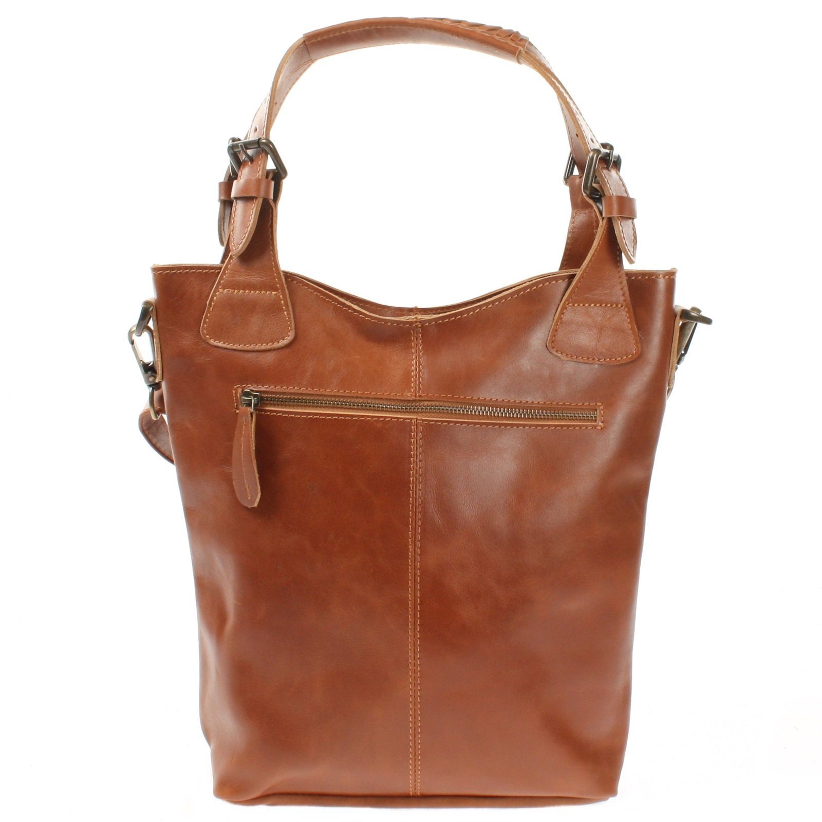 LECONI Umhängetasche Schultertasche Henkeltasche Frauen Handtasche Damentasche Leder LE0054, Gewachstes Rindsleder – Reißverschlussfach außen – 34x35x10 cm