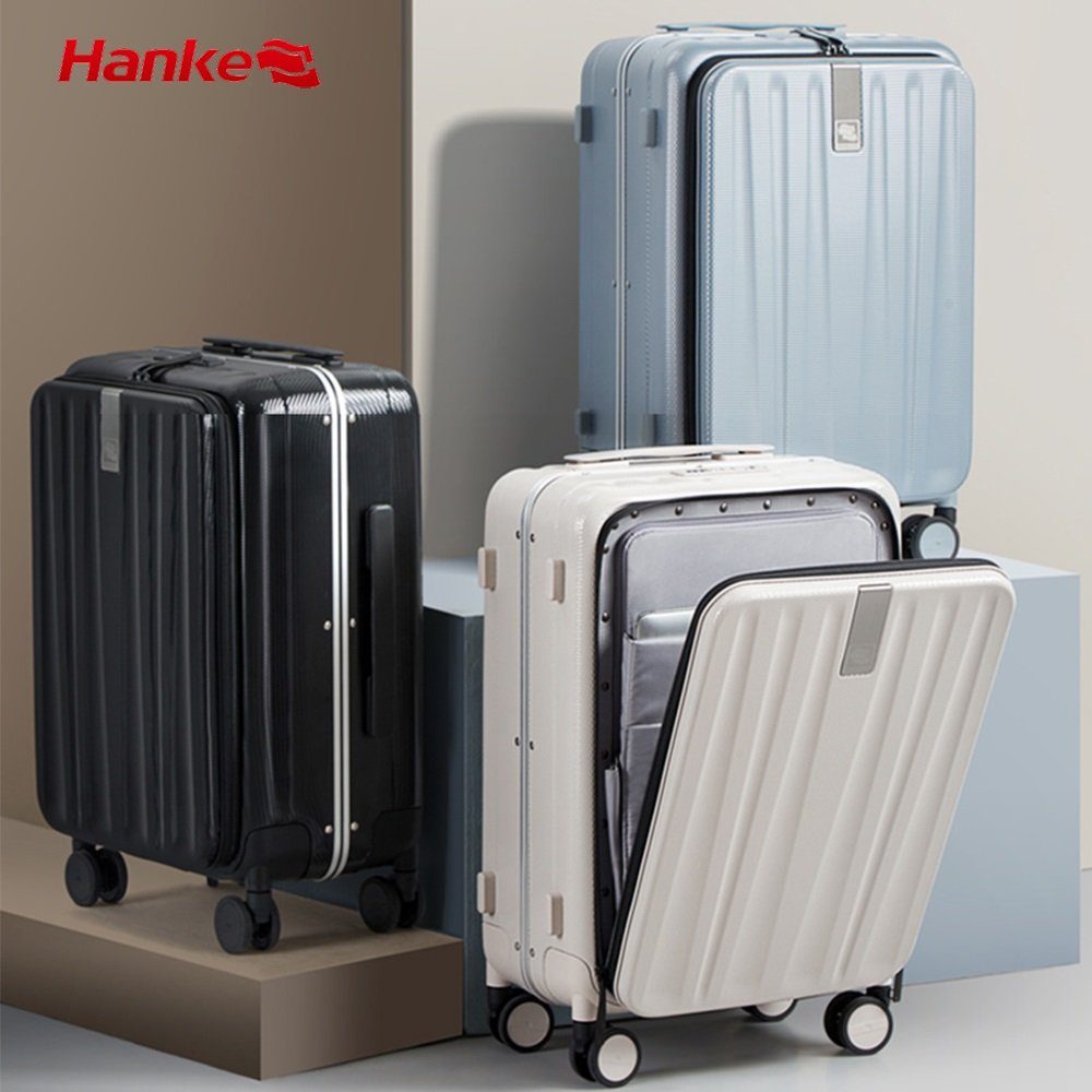 Polycarbonat, Handgepäckkoffer schwarz Laptopfach, Hartschalen-Trolley Premium Hanke TSA mit