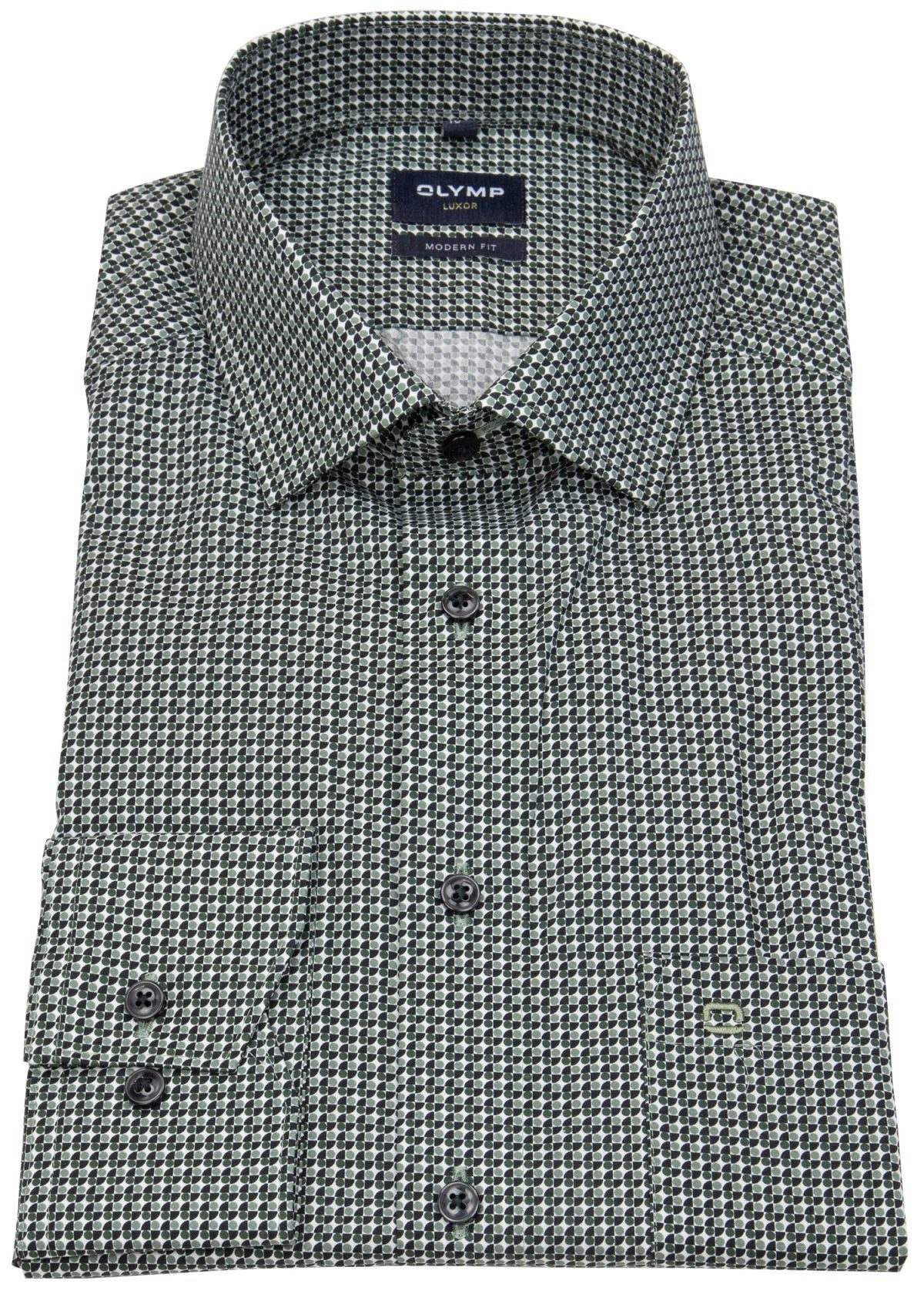 OLYMP Langarmhemd Modern Fit leicht tailliert bügelfrei Kentkragen oliv | Hemden