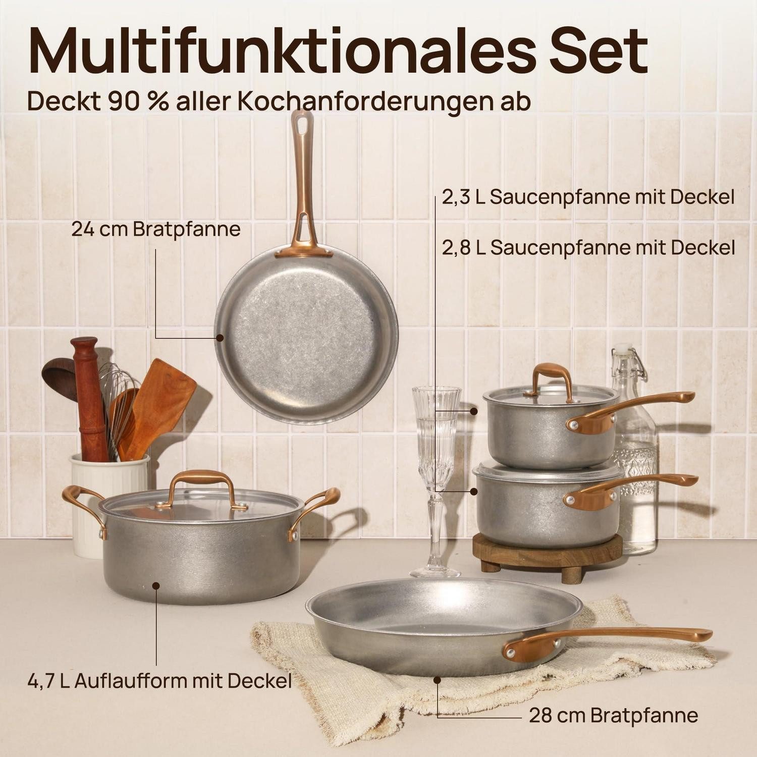 LuxusKollektion Topf-Set Topfset Edelstahl Induktion 8-teilig Vintage