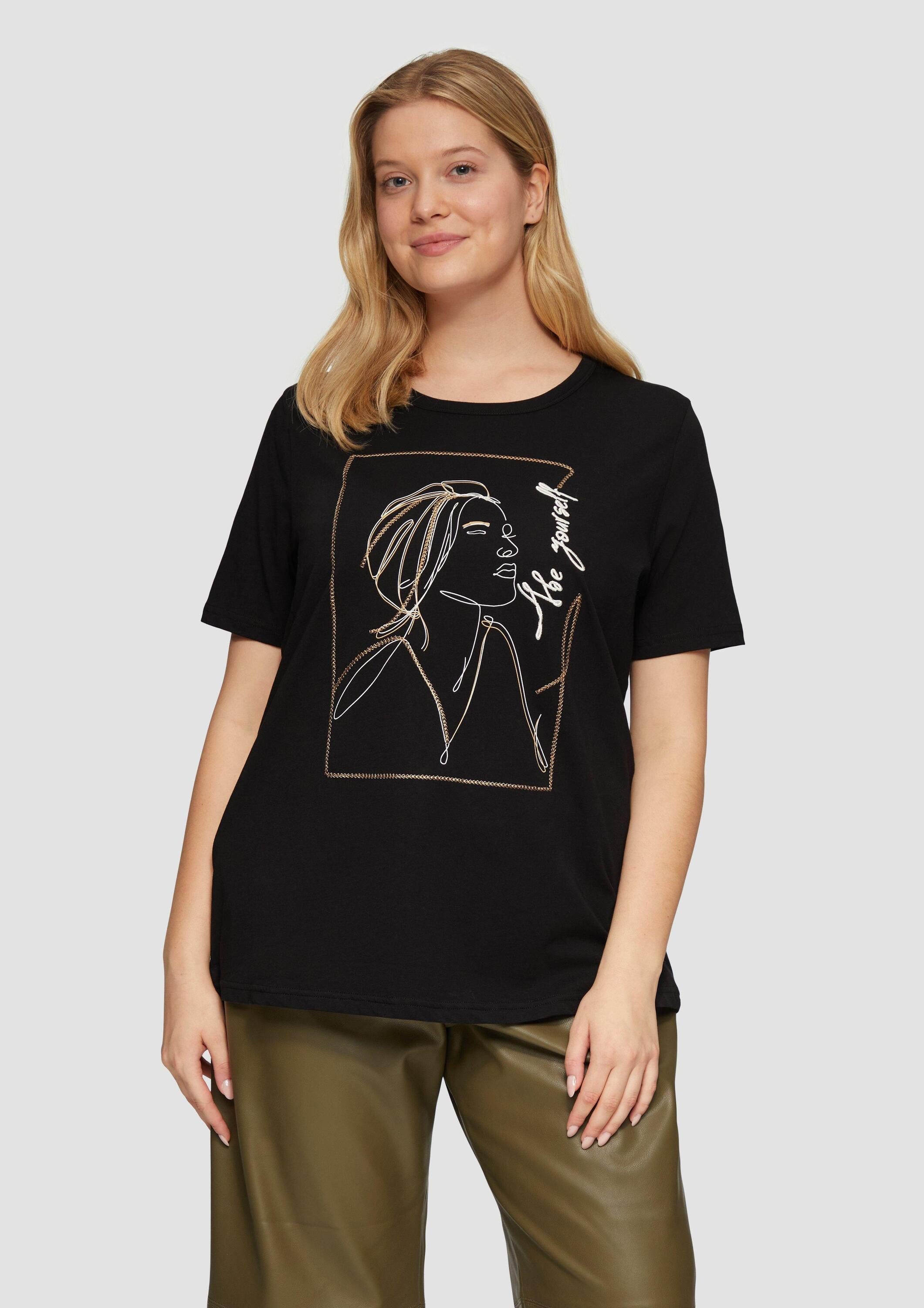 s.Oliver Kurzarmshirt T-Shirt T-Shirt mit Stickerei-Artwork günstig online kaufen