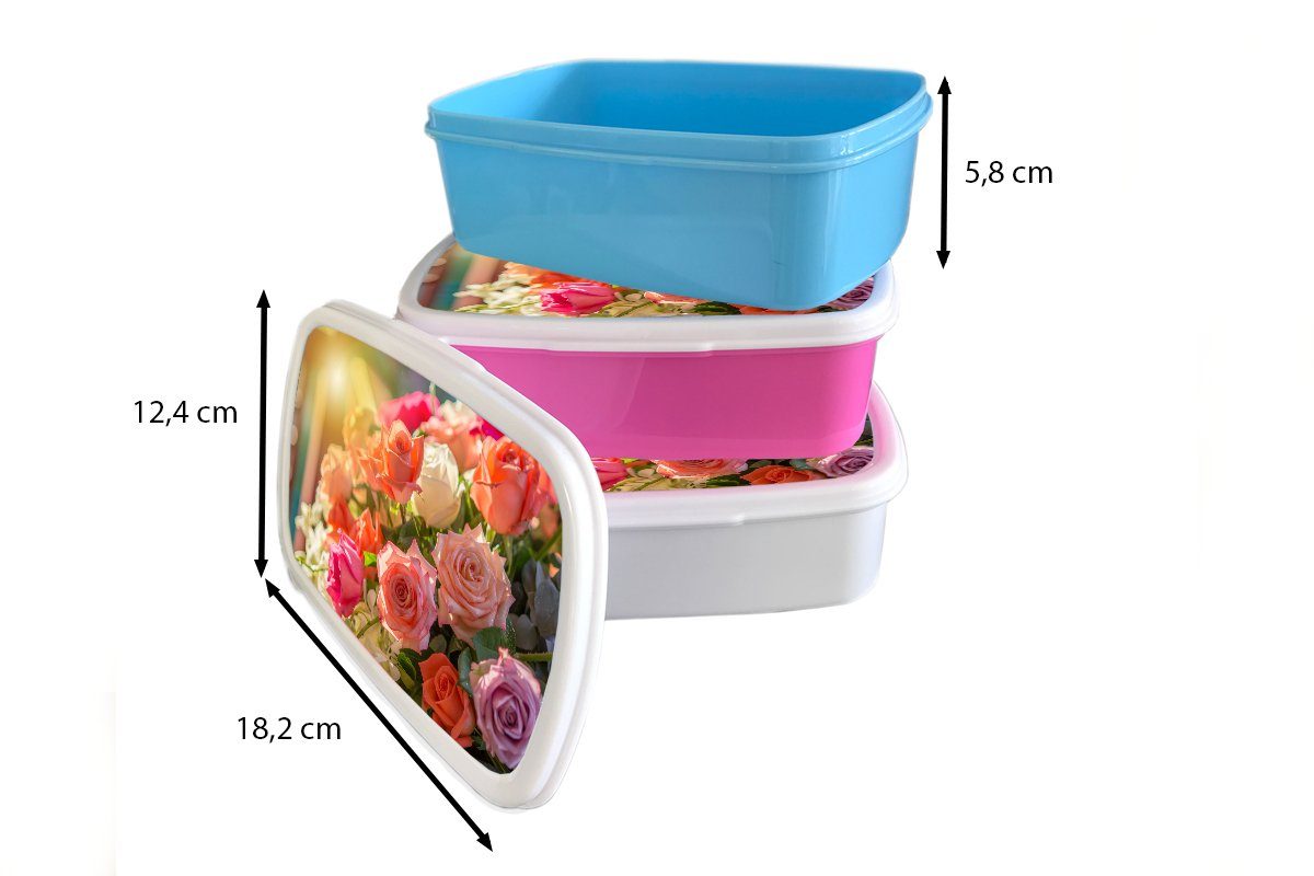 MuchoWow Lunchbox Rosen - Strauß Snackbox, - rosa Farben, für Mädchen, Kinder, Brotbox Kunststoff Brotdose (2-tlg), Erwachsene, Kunststoff
