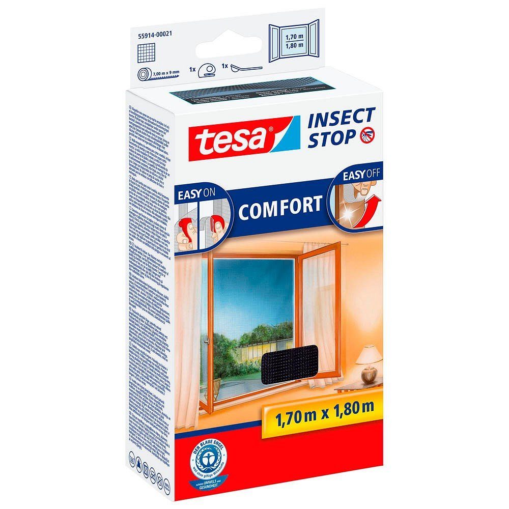 tesa Insektenschutz-Fensterrahmen tesa® 55914 Insect Stop Fliegengitter COMFORT ANT 1,7x1,8m