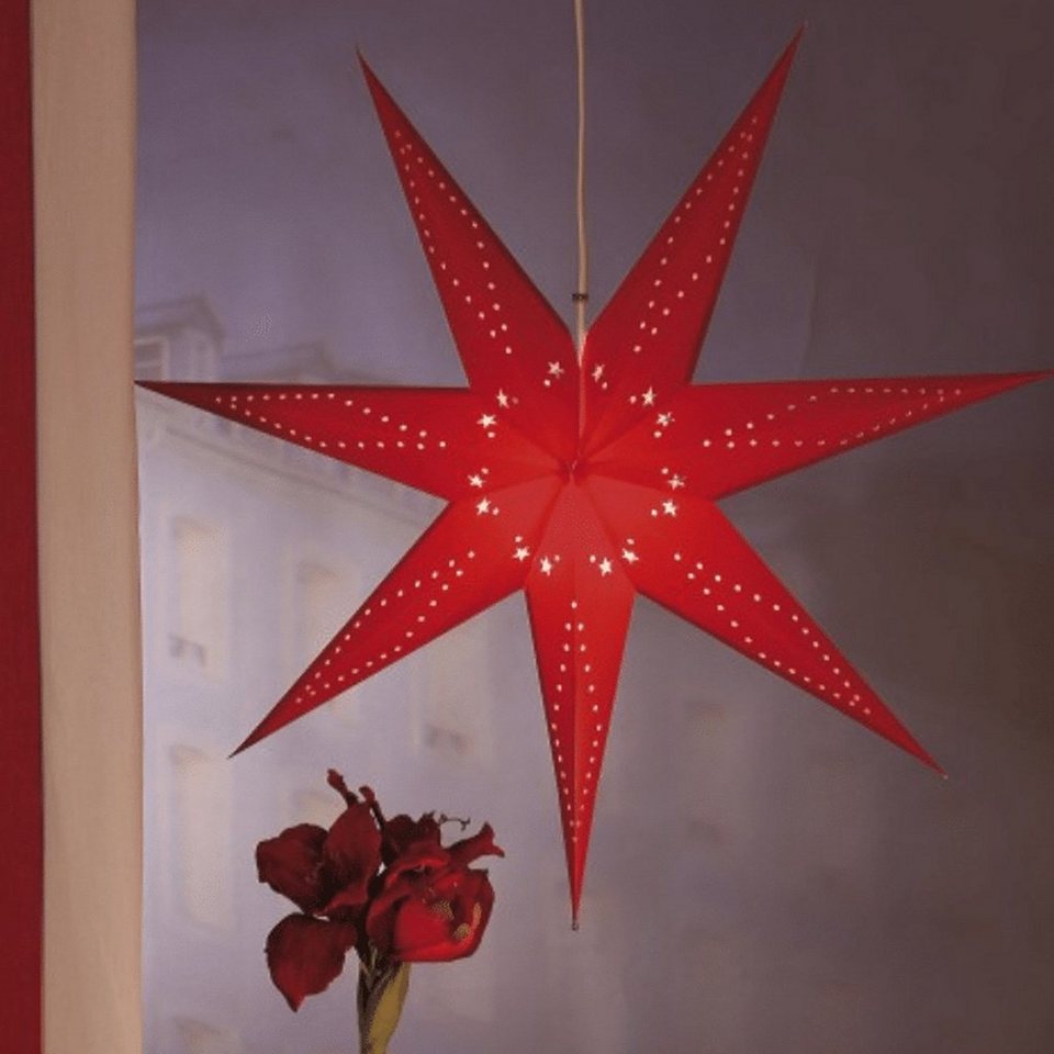 STAR TRADING LED Stern Papierstern Leuchtstern Faltstern 7-zackig hängend  70cm m. Kabel rot