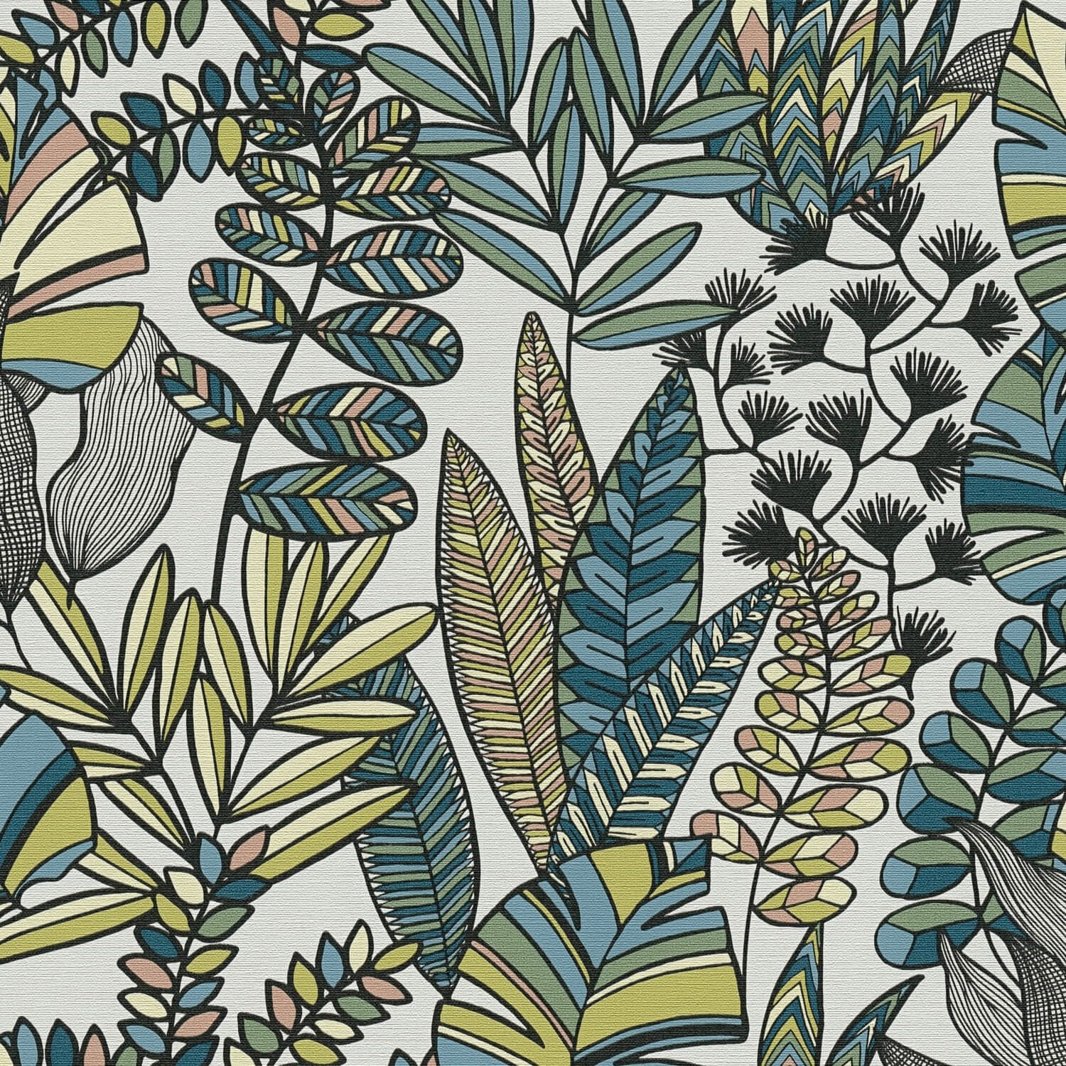 Profhome Vliestapete 390951-GU Retro Tapete Floral matt weiß schwarz oliv-grün, geprägt, (1 Rolle, 5,33 qm), heißgeprägte Vliestapete, grün