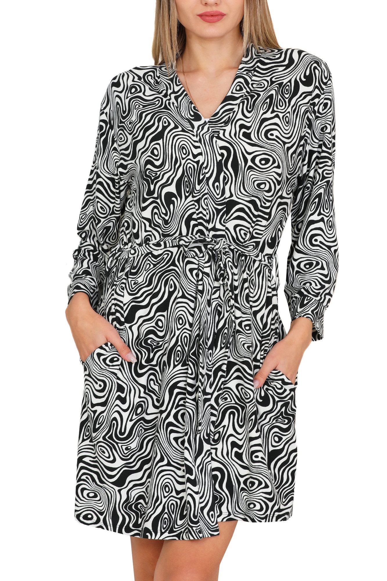 Bongual Morgenmantel Kimono-Style, Gürtel, samtweich Zebra Design