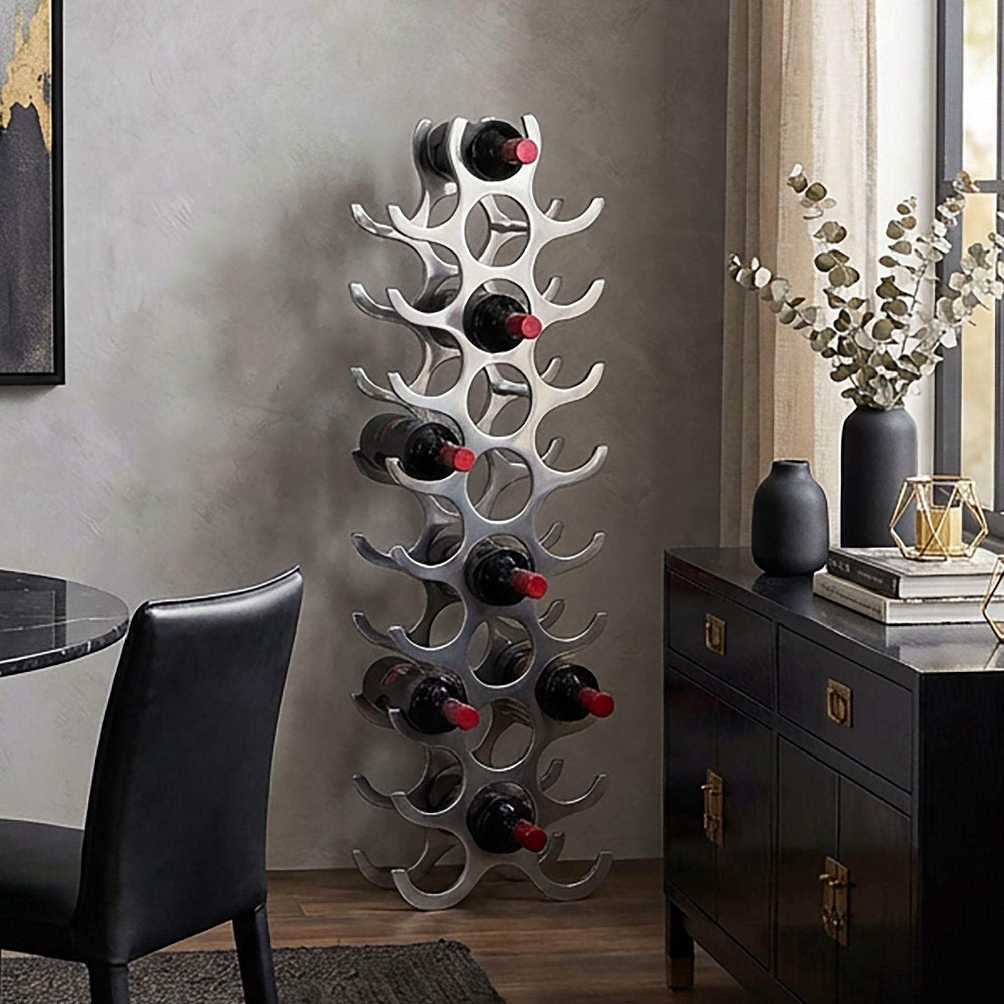 KADIMA DESIGN Weinregal Design Aluminium Weinregal 27 Flaschen in Silber 31x98x14 cm, Halter Schmal Küche Regal, Alu Flaschenständer stehend, Flaschenregal Wein Zubehör hoch modern, Metall Deko Weinflaschen