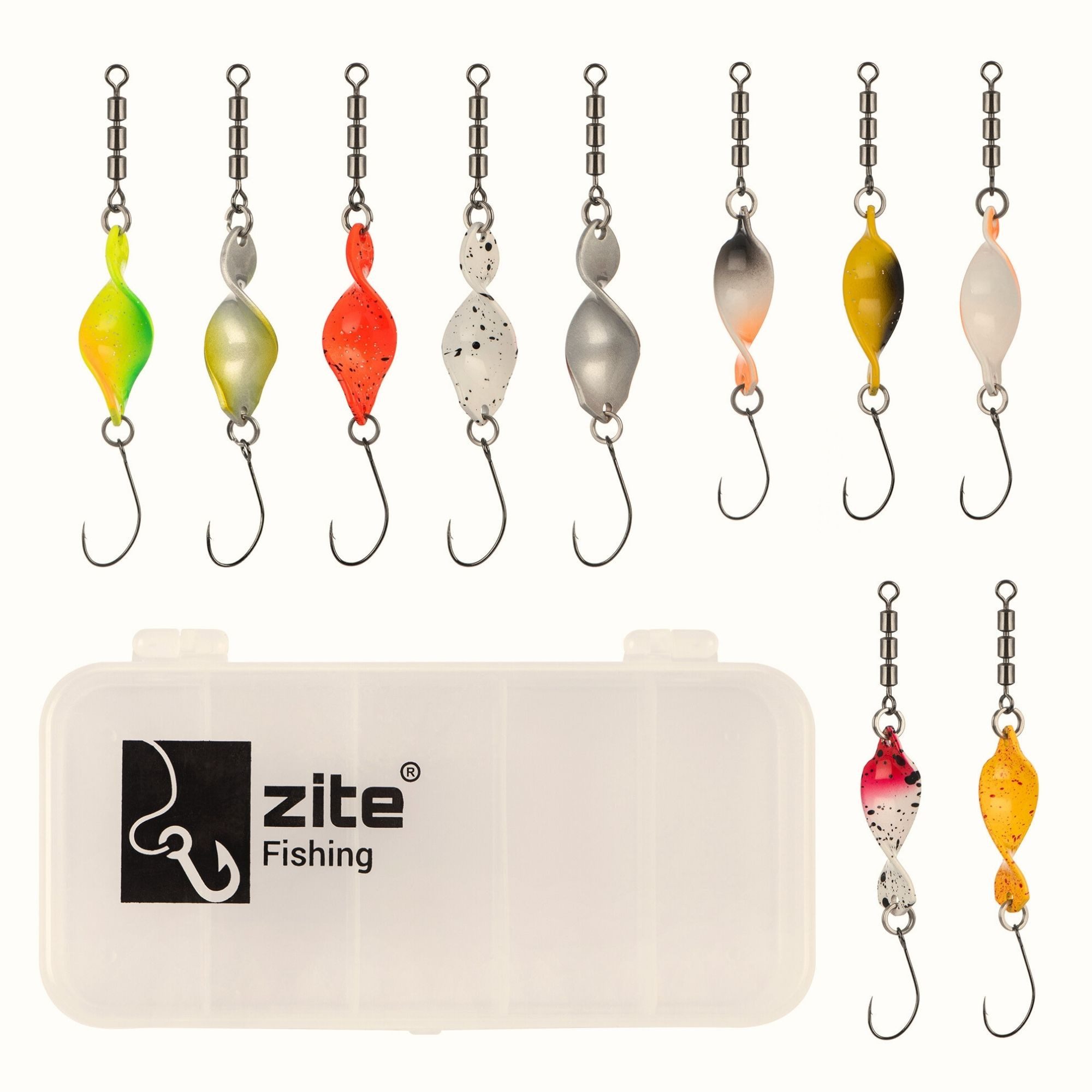 Zite Kunstköder Spiral Strike Shooter Spoon Set Forellen-Spoons Ownerhaken Köderbox