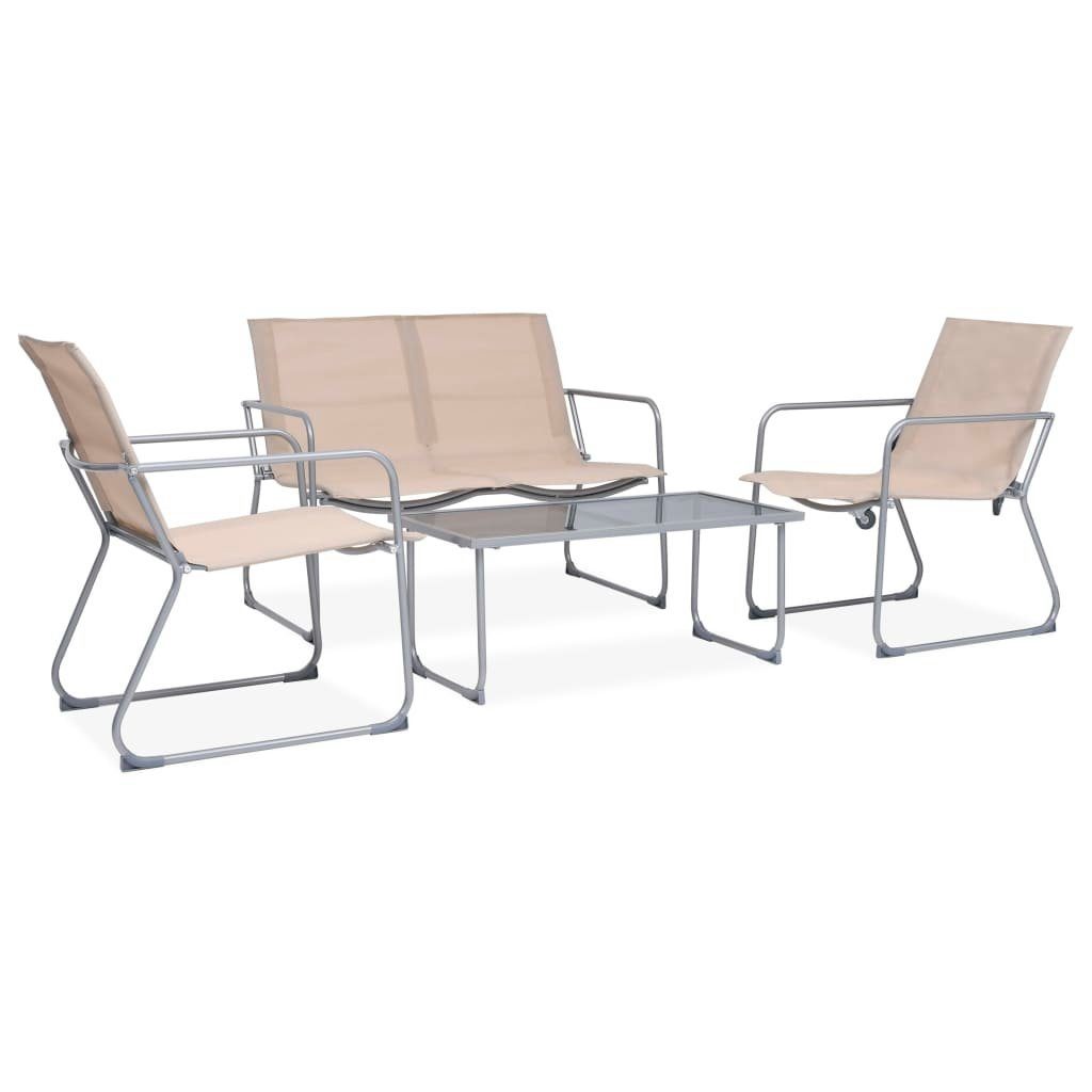 vidaXL Gartenlounge-Set 4-tlg. Garten-Lounge-Set Stoff und Stahl Creme, (4-tlg)