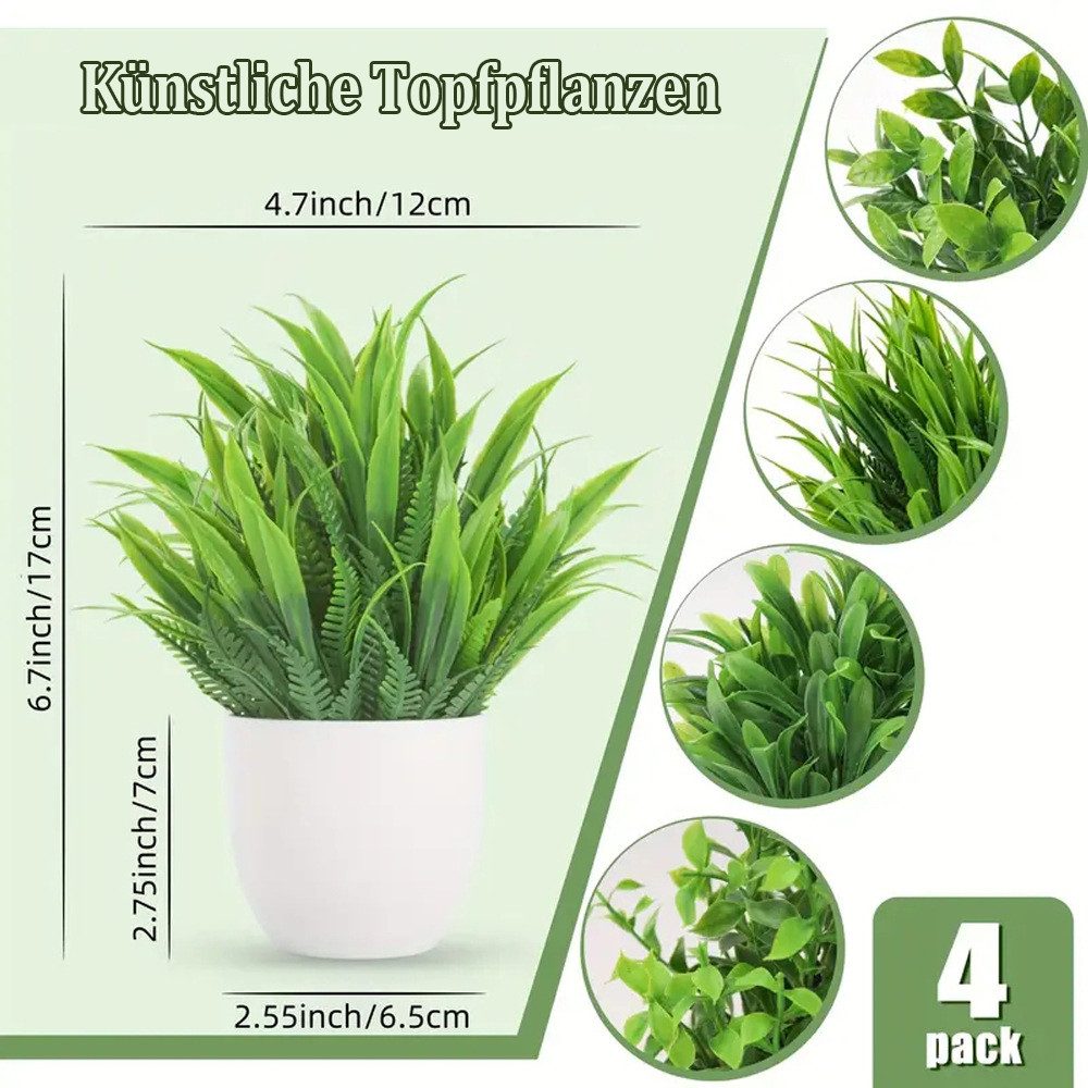 Kunstpflanze 4 künstliche Pflanzen mit Topf, kleine künstliche Pflanzen-Dek günstig online kaufen