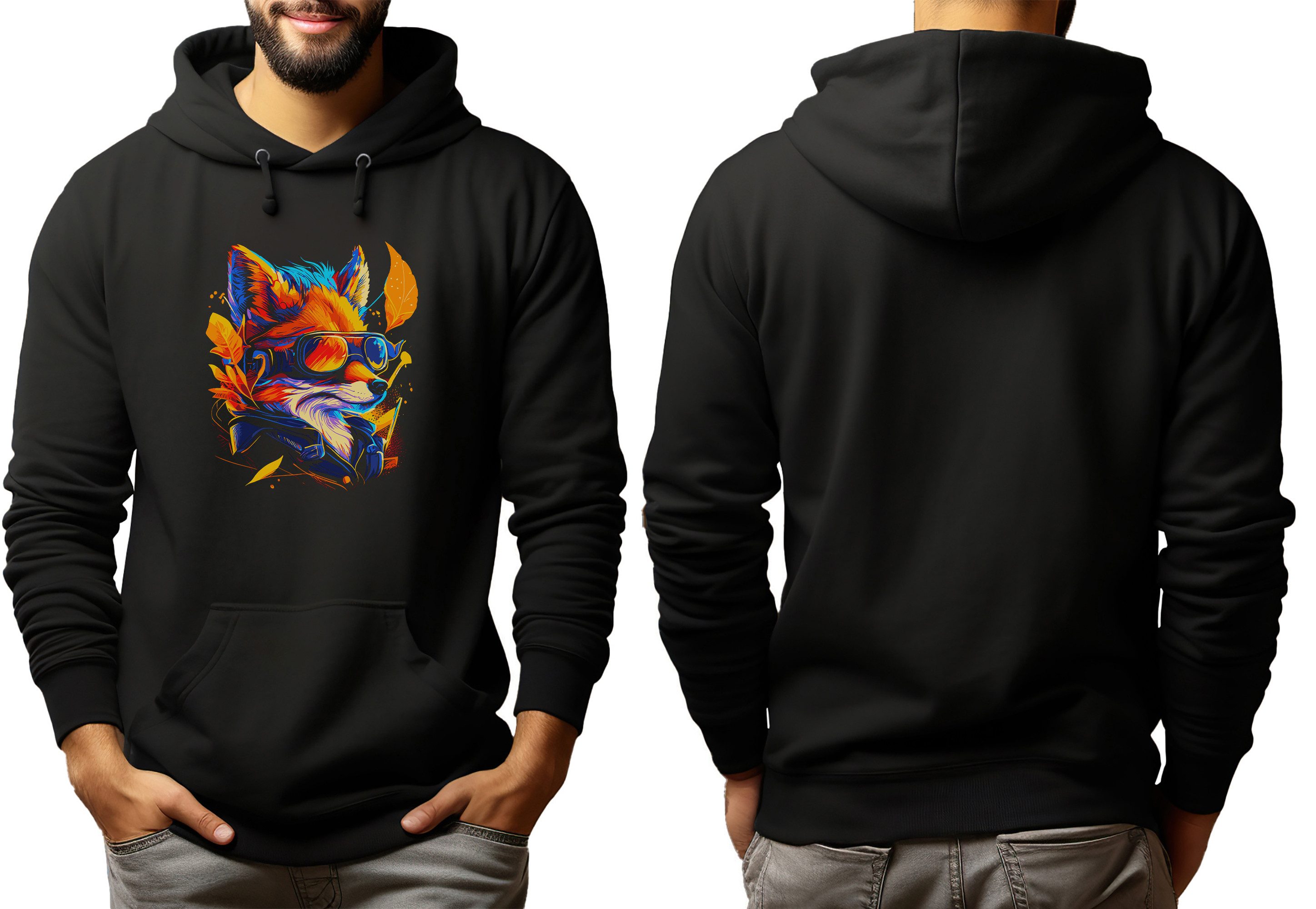 MyDesign24 Hoodie Streetart Kapuzen Pullover - Fuchs Kapuzensweater - moderner Hoodie i636