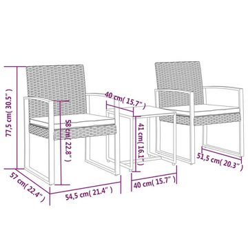 vidaXL Garten-Essgruppe 3-tlg. Garten-Essgruppe mit Kissen Dunkelgrau PP-Rattan, (3-tlg)