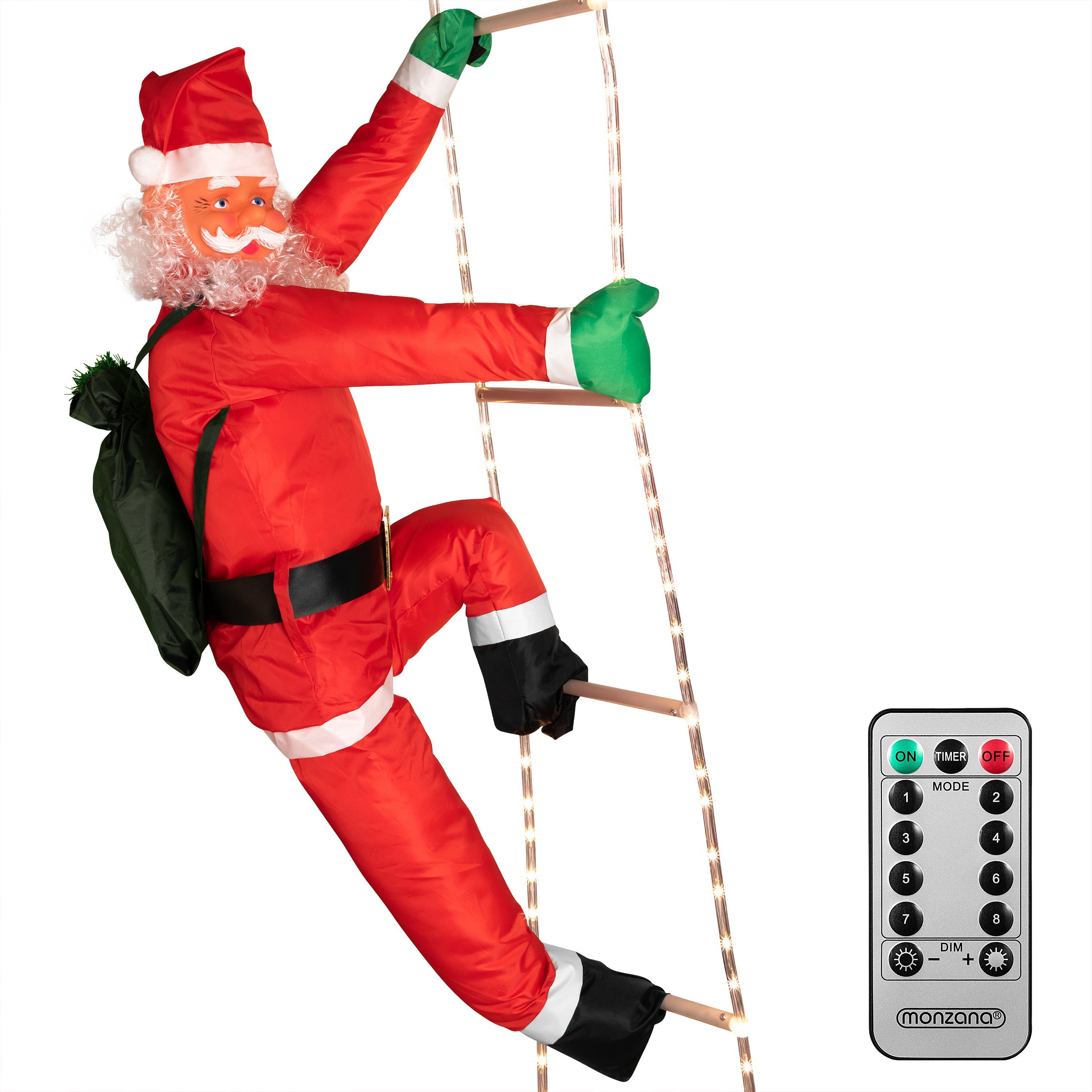 monzana Weihnachtsmann, LED Leiter XXL 240cm für In-/Outdoor 8 Leuchtfunktionen Santa Claus