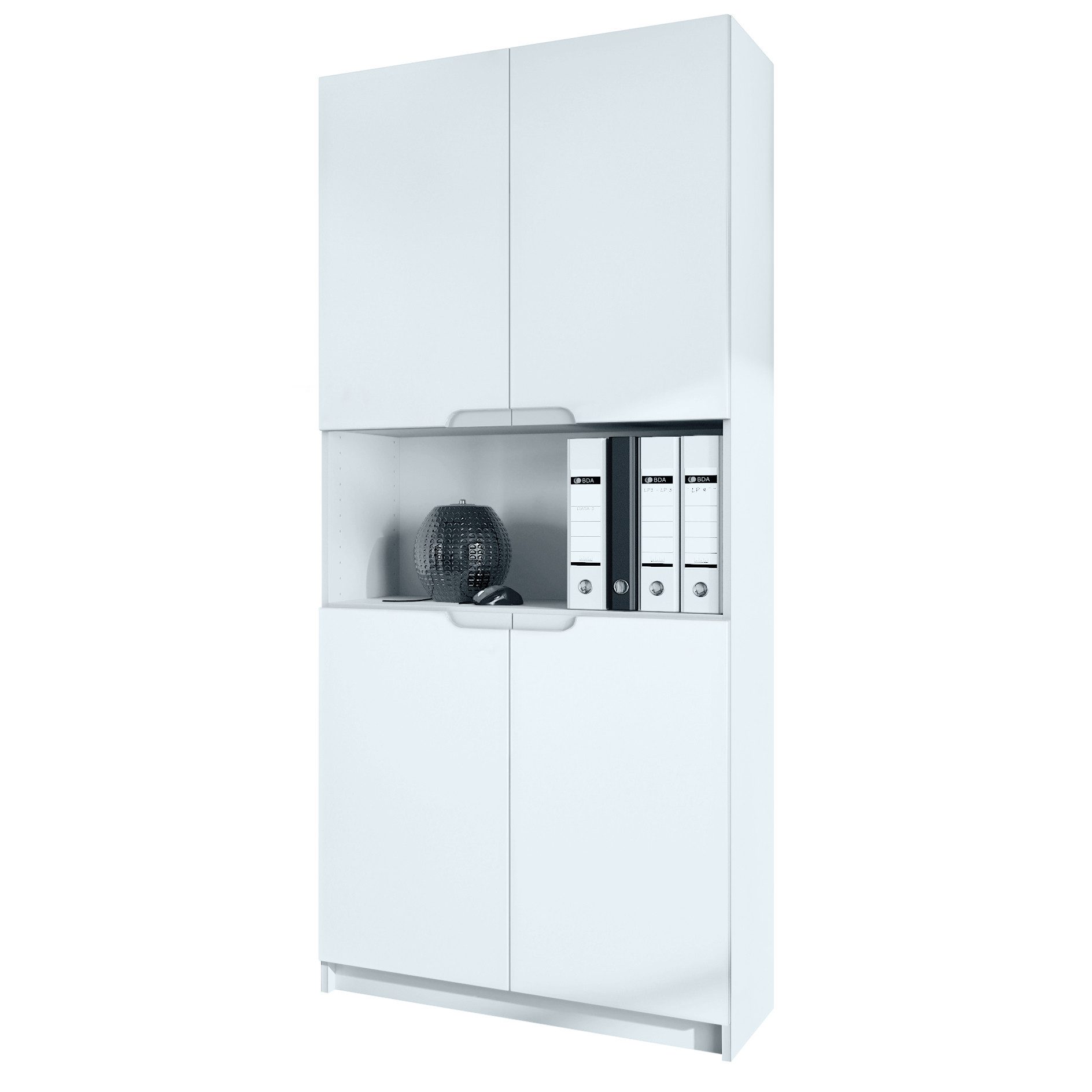 Vladon Aktenschrank Logan V2 (Aktenschrank, mit 5 Fächern und 4 Türen) Weiß matt/Weiß matt (82 x 184 x 37 cm)