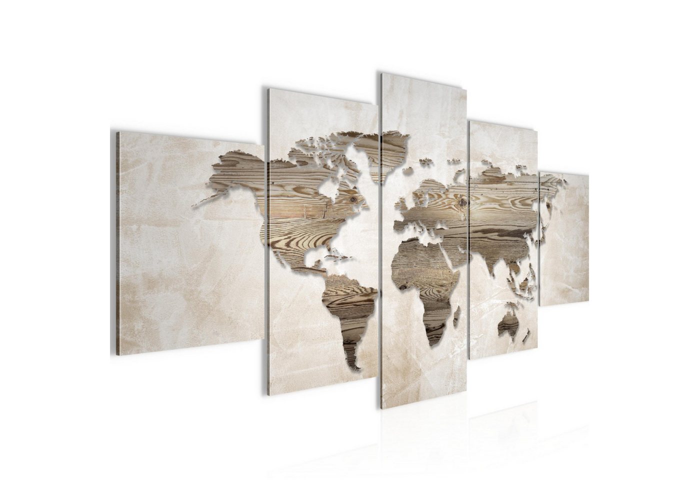 Runa Art Wandbild Bilder Weltkarte 5 Teilig Wanddekoration Design Beige Braun 035051a, 200L x 100B cm