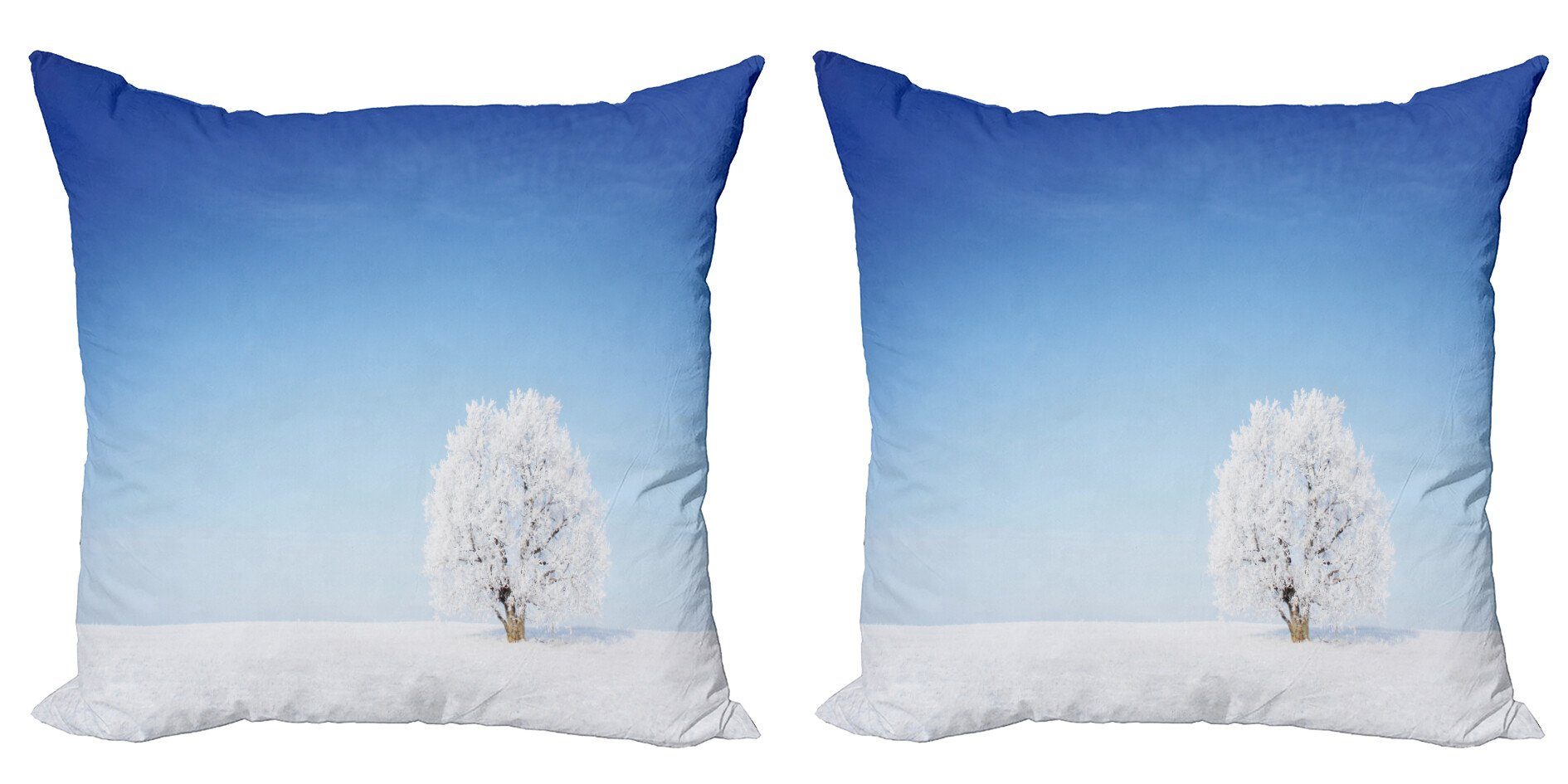 (2 Doppelseitiger Blau Accent Abakuhaus Digitaldruck, Modern Stück), Kissenbezüge Snowy-Gebiet Baum Allein