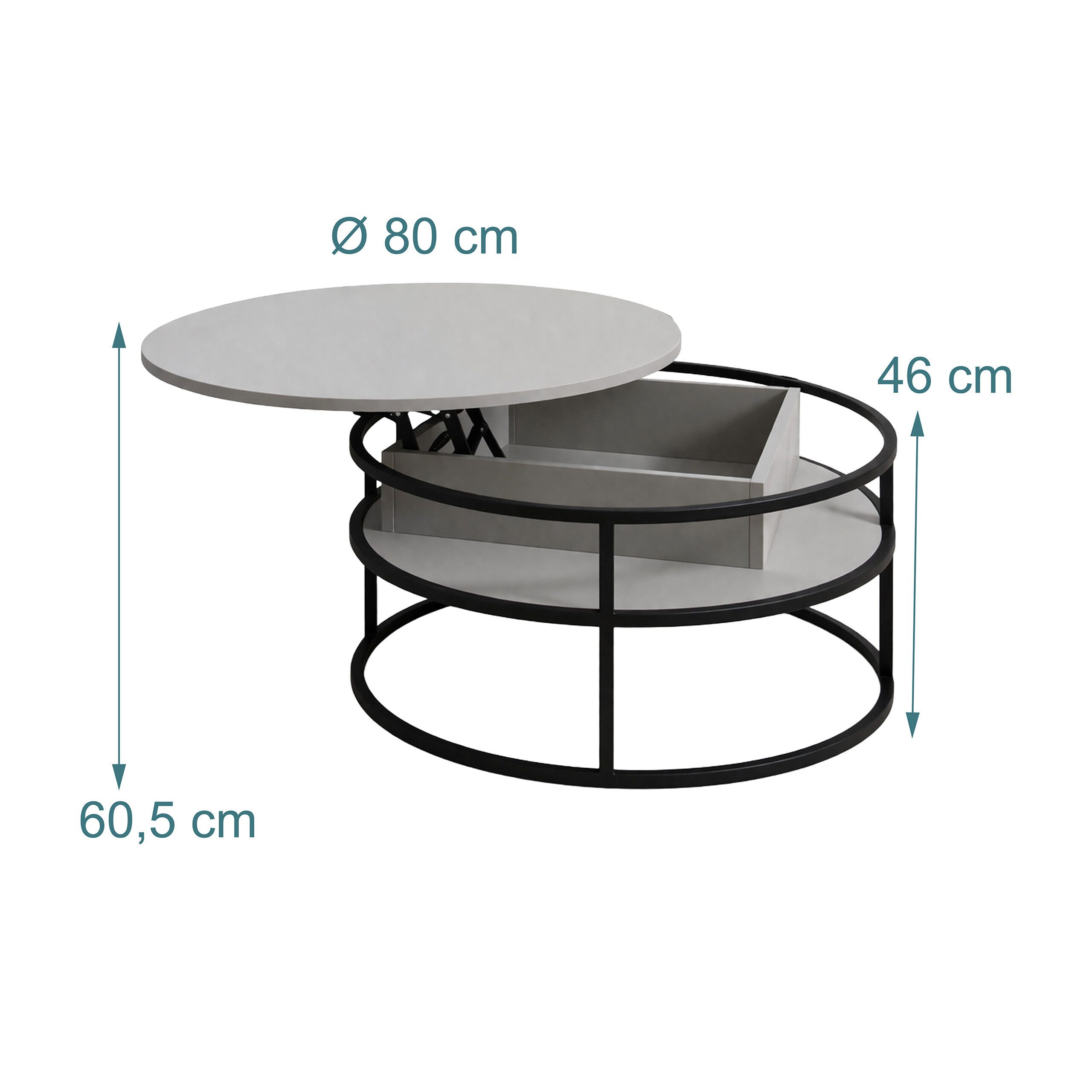 relaxdays Couchtisch mit Hebeplatte & Stauraum, grau