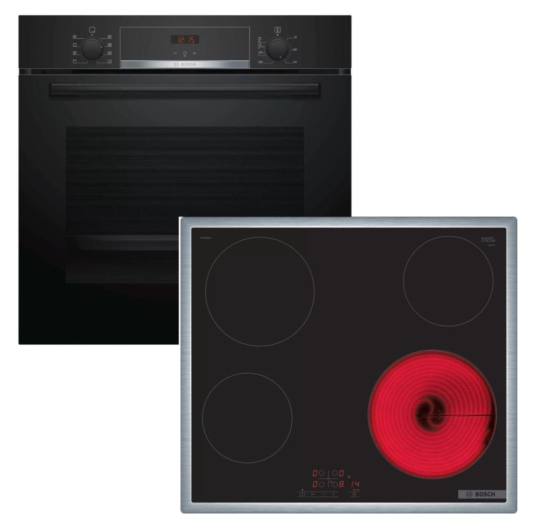 BOSCH Backofen-Set Herdset BOSCH Backofen + Glaskeramikkochfeld Edelstahlrahmen 60cm