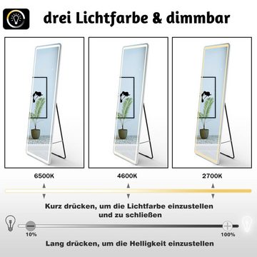 duschspa Ganzkörperspiegel Wandspiegel mit LED Beleuchtung Standspiegel Hängespiegel 150/160cm, Warm/Neutral/Kaltweß, dimmbar, Memory, mit Stecker