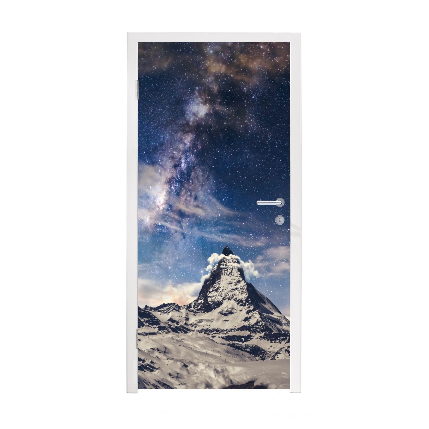 MuchoWow Türtapete Matterhorn und Sternenhimmel bei Zermatt Schweiz, Matt, bedruckt, (1 St), Fototapete für Tür, Türaufkleber, 75x205 cm