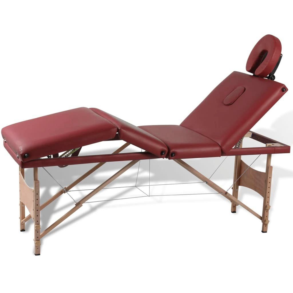 vidaXL Massageliege Massagetisch mit Holzrahmen, faltbar 4 Zonen Rot