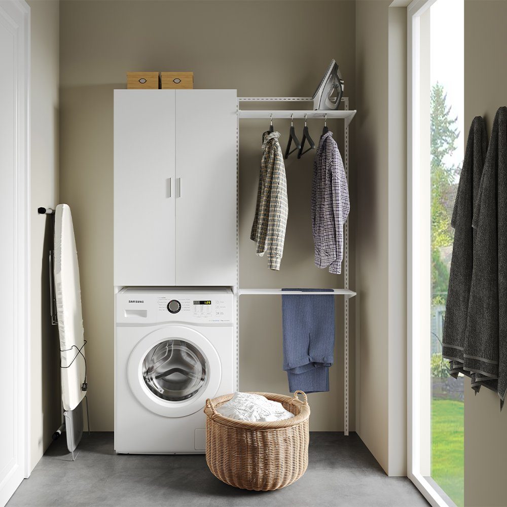 Vicco Waschmaschinenumbauschrank Martha, Weiß, 64 x 190 cm mit 2 langen Türen (1-St)