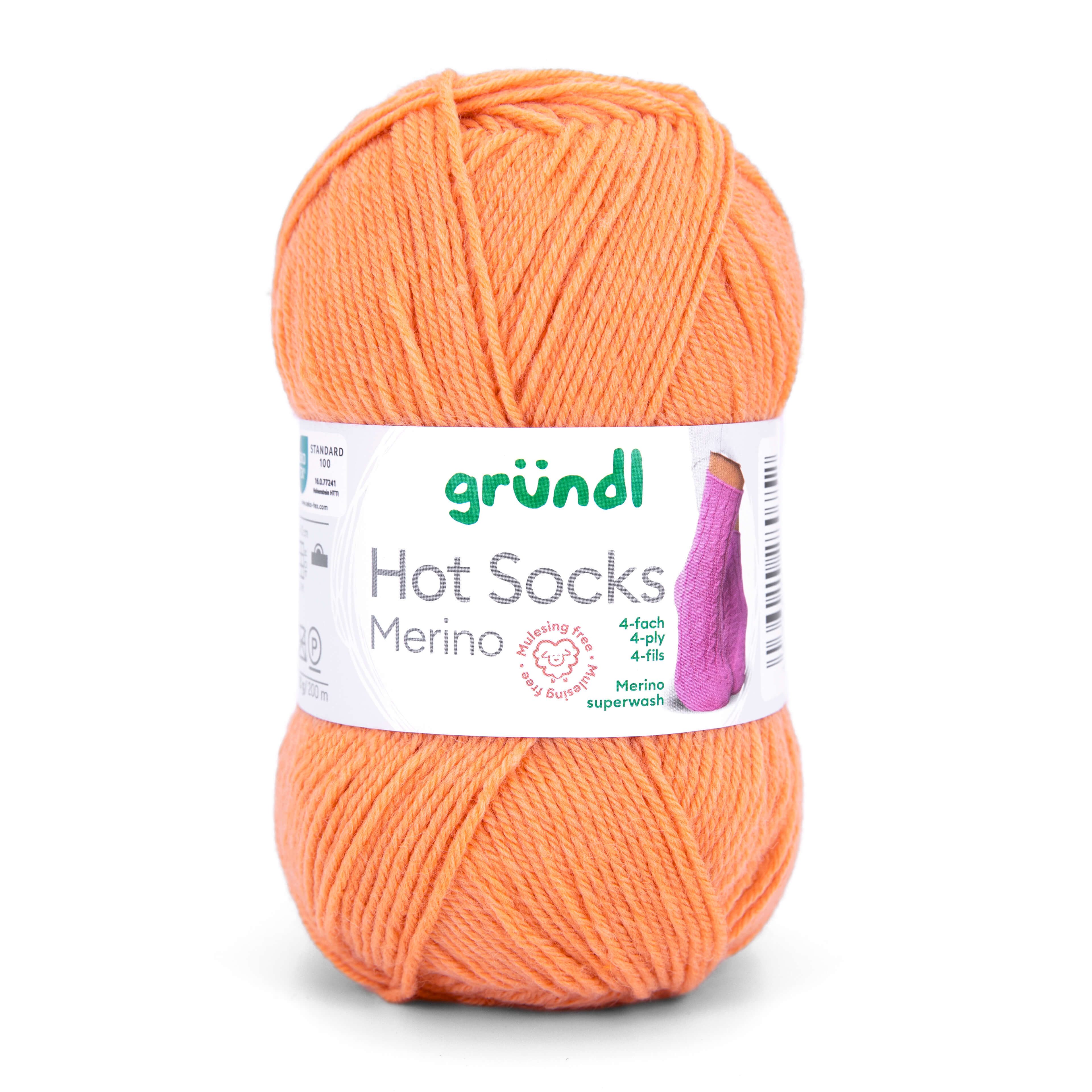 Gründl Hot Socks Merino Sockenwolle 4fädig einfarbig Häkelwolle, 210,00 m (50g Sockengarn 4fach uni, Strumpfwolle 4-fädig / 4-fach mit Merinowolle), 75% Wolle, 25% Polymaid