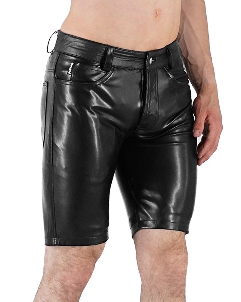 BOCKLE Lederhose Bockle® Faux Leather Pants Button Tap Kunstleder Shorts Leder