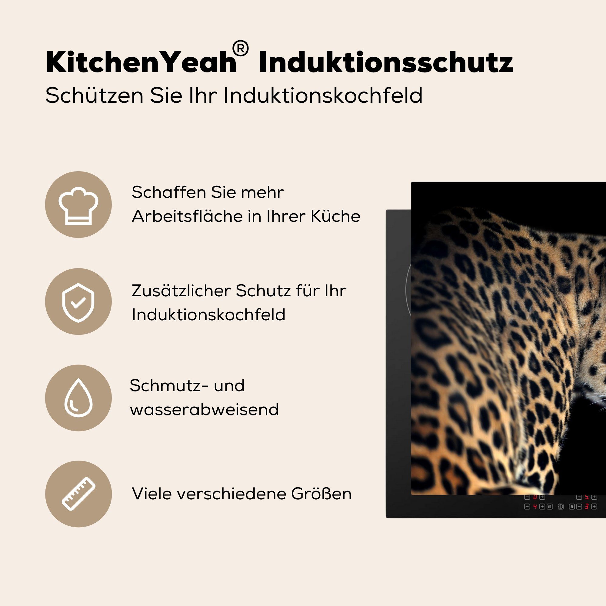 MuchoWow Herdblende-/Abdeckplatte Leopard - Profil (1 für 81x52 die - küche, Induktionskochfeld Ceranfeldabdeckung tlg), Schwarz, Vinyl, Schutz cm