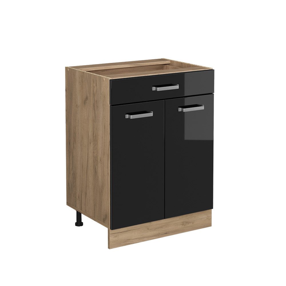 Vicco Unterschrank R-Line, Schwarz Hochglanz/Goldkraft Eiche, günstig online kaufen