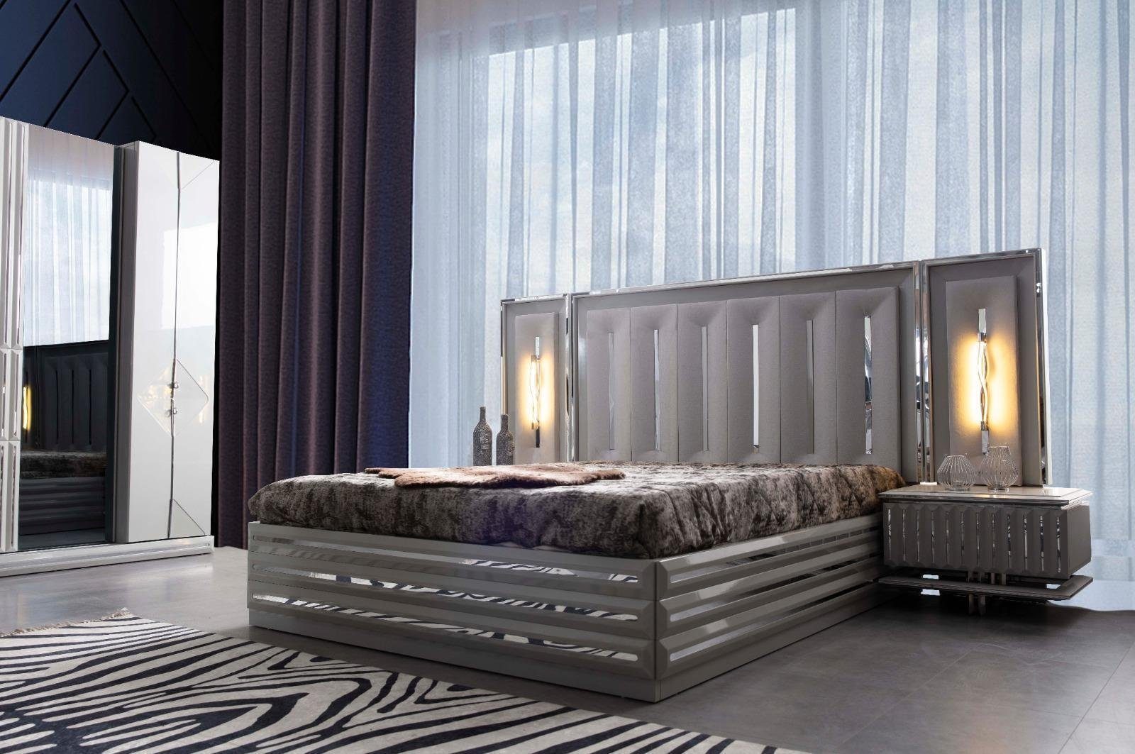 JVmoebel Bett Bett 2x Nachttisch Schlafzimmer Doppel Luxus Nachttische (3, 3-tlg., Bett)